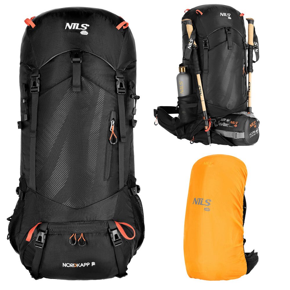NILS CAMP Trekkingrucksack Wanderrucksack 65L Freizeitrucksack (1-tlg., Fortschrittliches Fächer- und Belüftungssystem), Atmungsaktives Rückensystem für hohen Tragekomfort