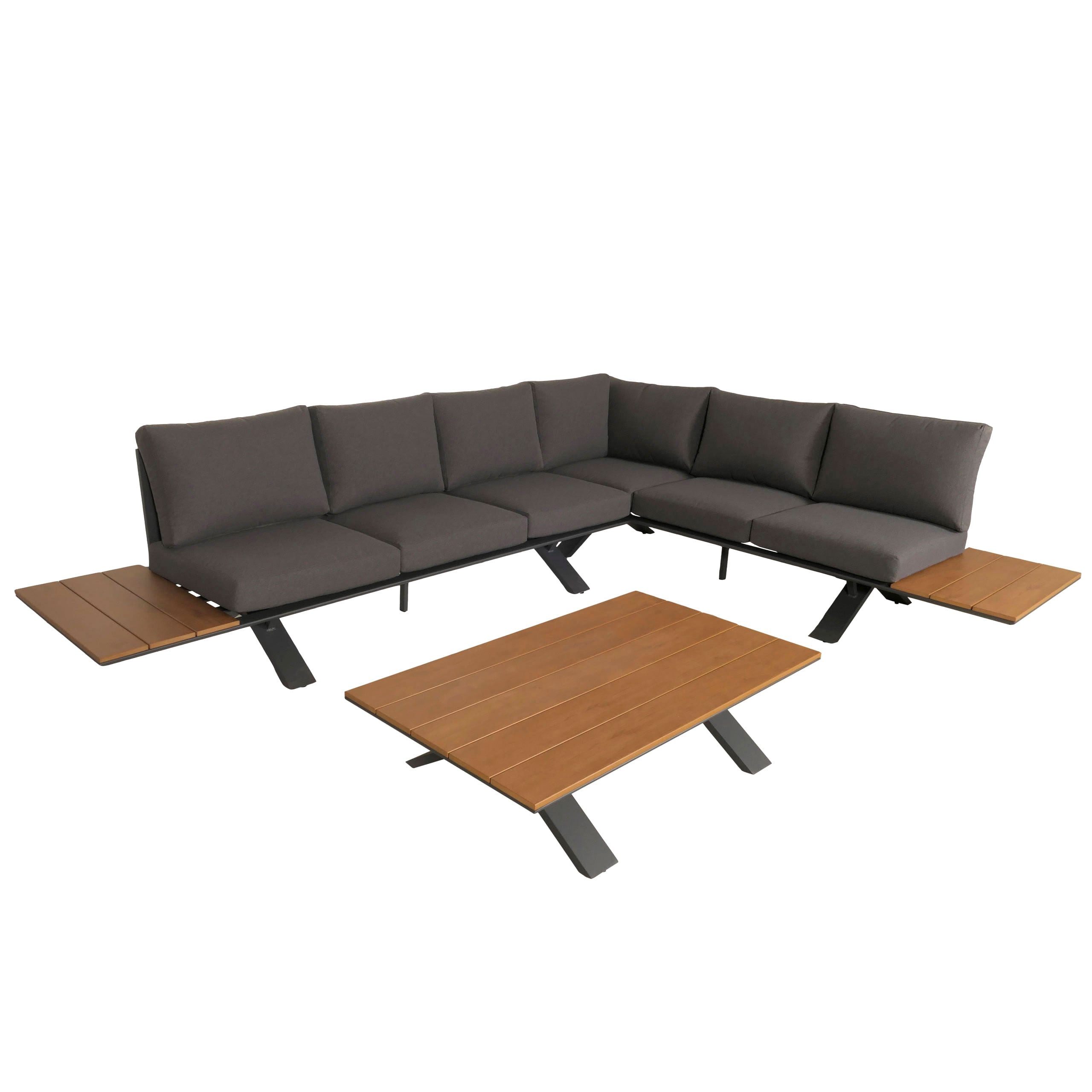 PROREGAL® Gartenlounge-Set Aluminium Garten-Garnitur Holzoptik Gestell Weiß/Anthrazit