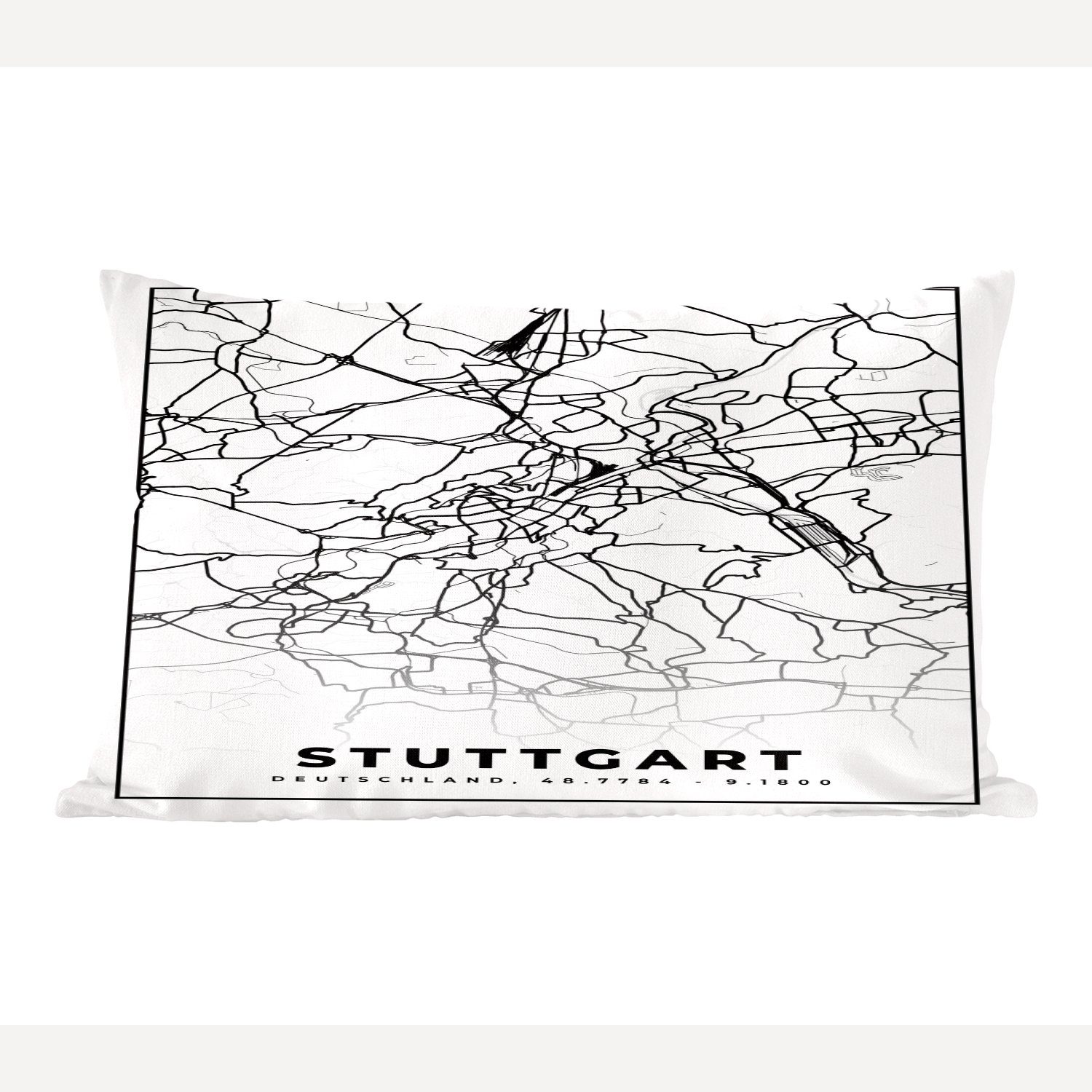 MuchoWow Dekokissen Stuttgart - Stadtplan - Karte, Wohzimmer Dekoration, Zierkissen, Dekokissen mit Füllung, Schlafzimmer