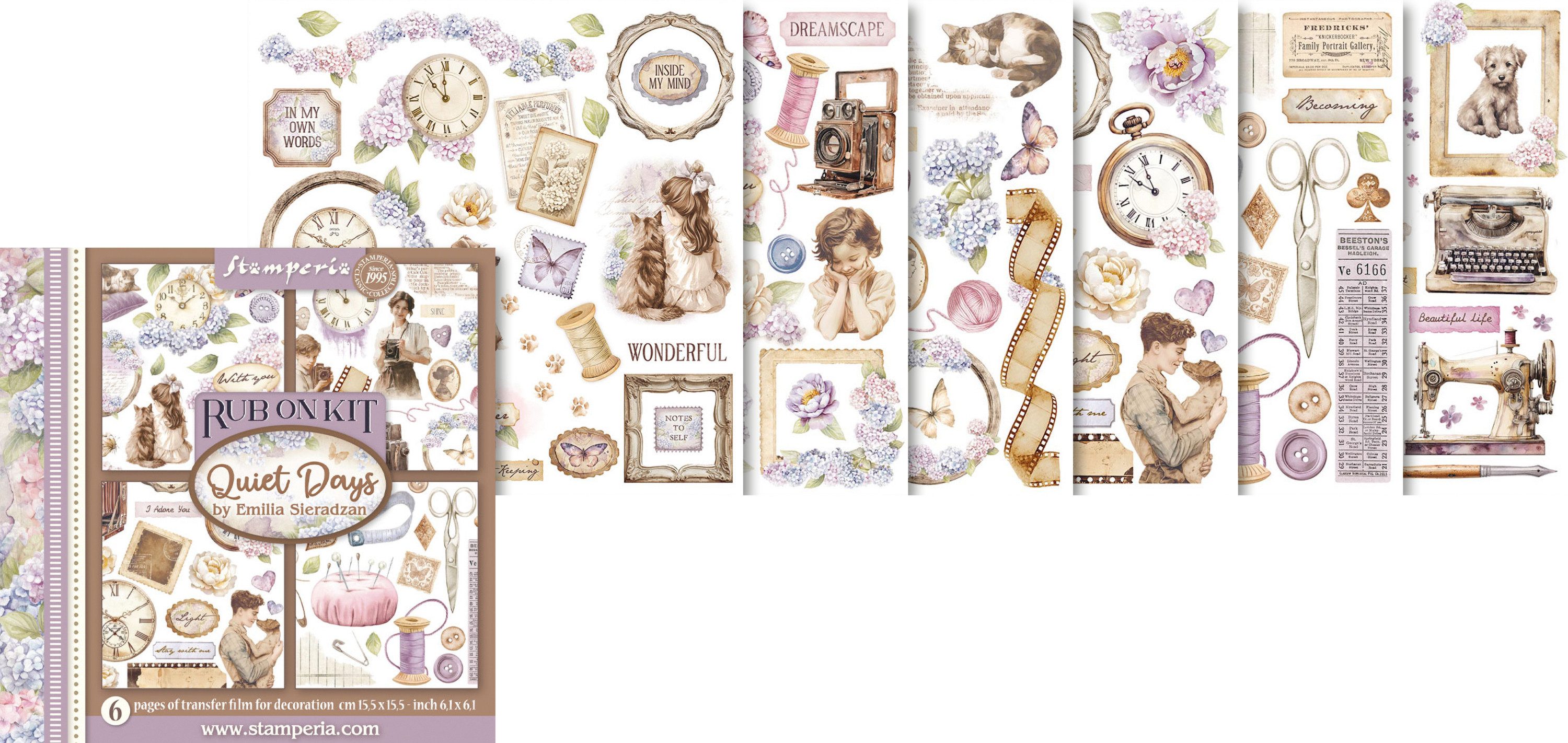 Stamperia Dekorationsfolie Rub On Sortiment 'Quiet Days', 15,6x15,6cm