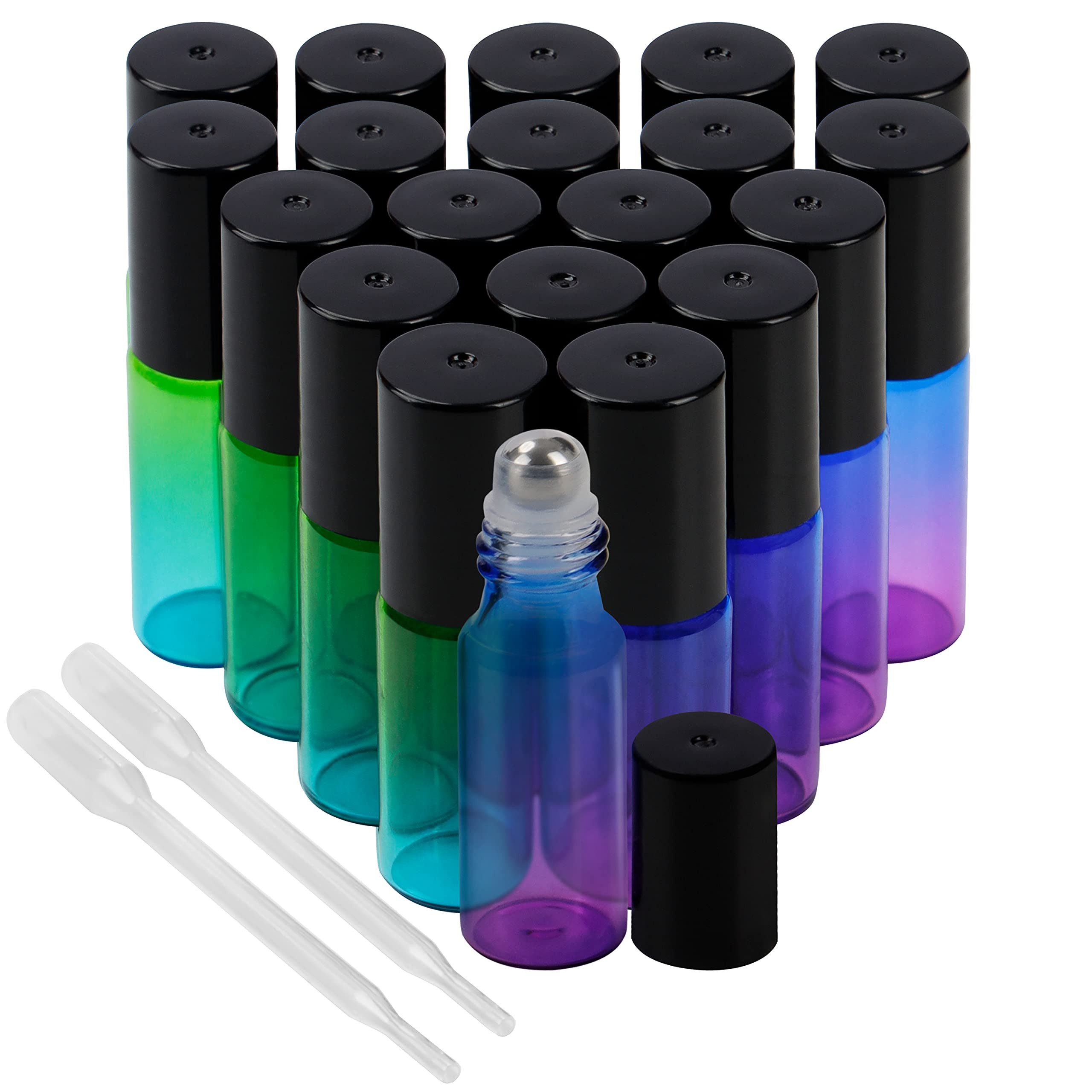 Belle Vous Flachmann 20er Set Glasflaschen zum Aufrollen in Blau-Grün (5 ml), Blau Grüne Roll On Glasflaschen (20er Set) 5 ml