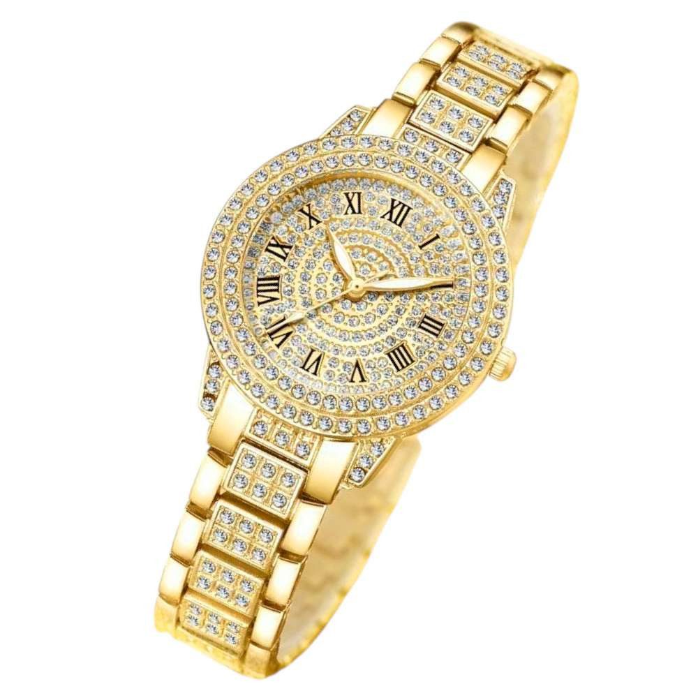 Taffstyle Quarzuhr Damen Kristall Armbanduhr Mädchen Uhr mit römischen Ziffern, (Edle Armbanduhr mit funkelnden Steinen in Gold, Silber oder Roségold erhältlich - Geschenkidee)