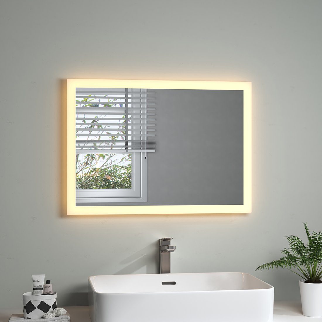 S'AFIELINA Badspiegel Badspiegel mit Beleuchtung LED Lichtspiegel Wandspiegel Energiesparend, Wandschalter,Warmweiß 3000K,Energiesparend, Wandmontage