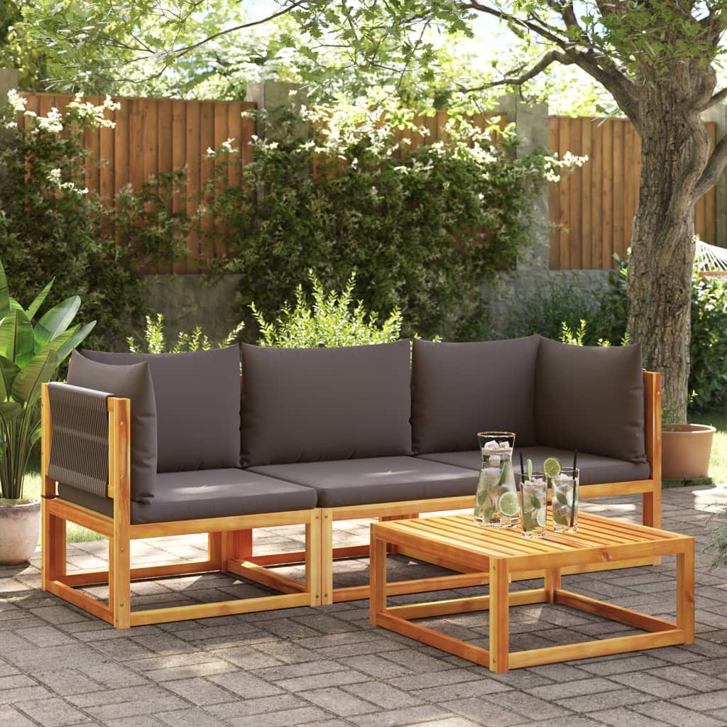 vidaXL Loungesofa 3-tlg. Gartensofa-Set mit Kissen Holz & Seil, 1 Teile