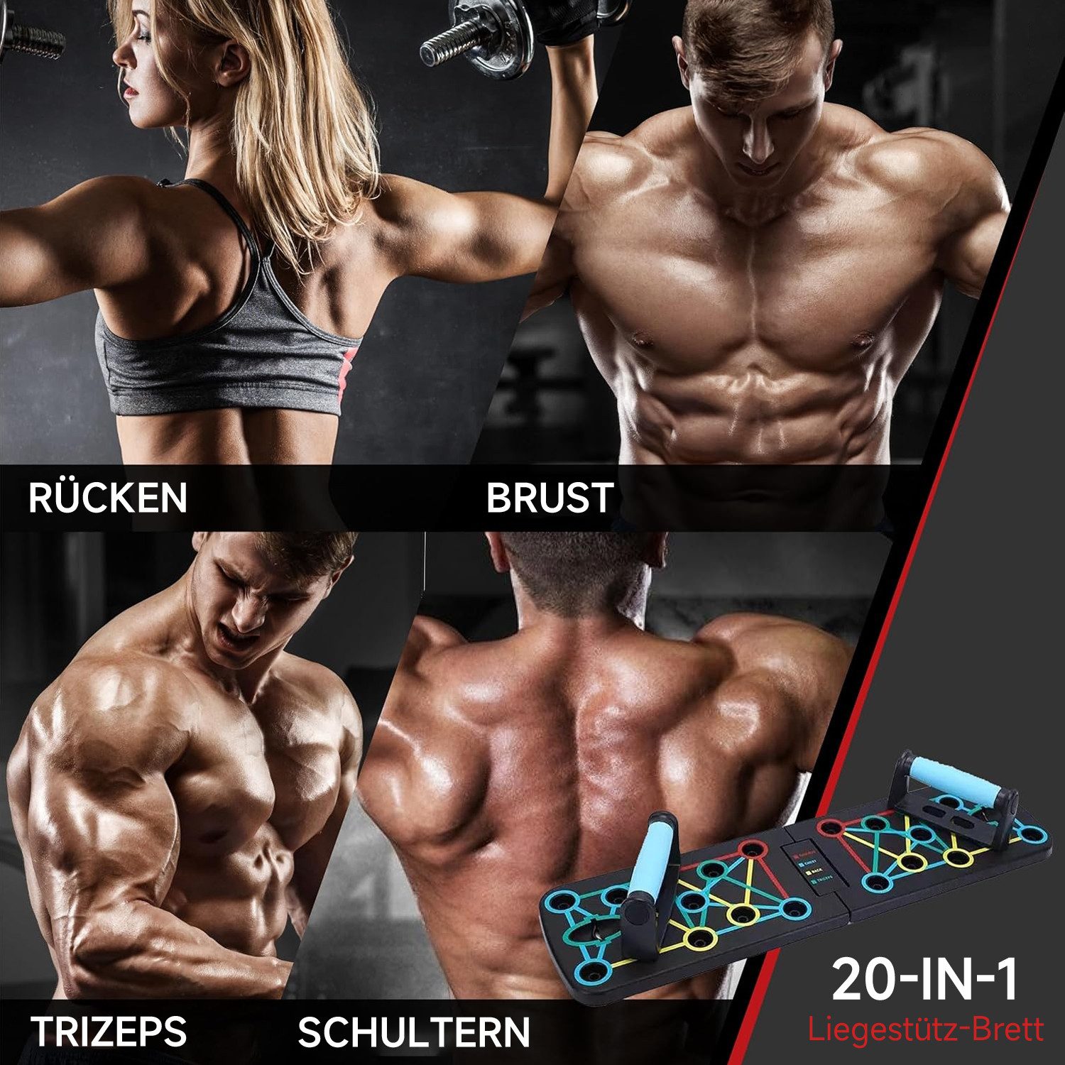 OSTWOLKE Liegestützgriffe Liegestützebrett Set Push Up Board Faltbar mit Widerstandsbänder, Faltbares Multifunktions Fitness-Board