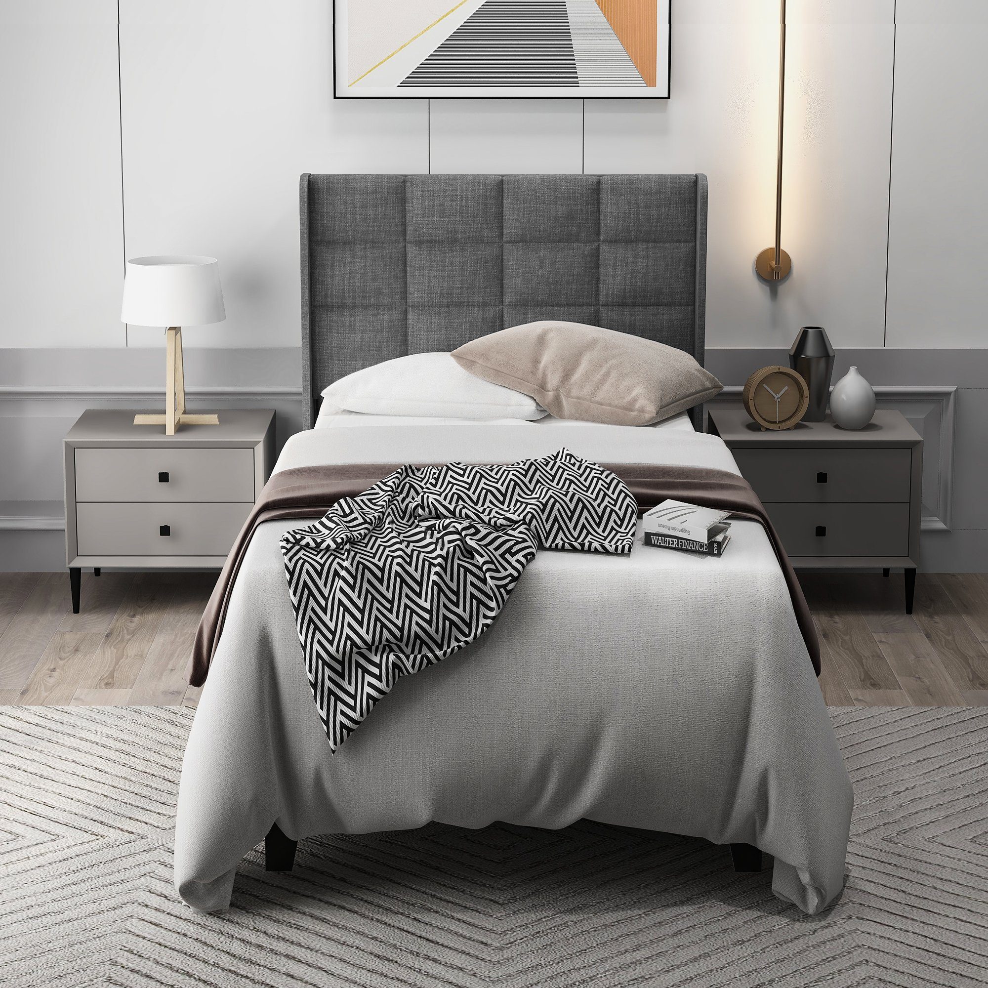 Flieks Polsterbett (1-tlg), Einzelbett Holzbett Leinen 90x200cm ohne Matrat günstig online kaufen