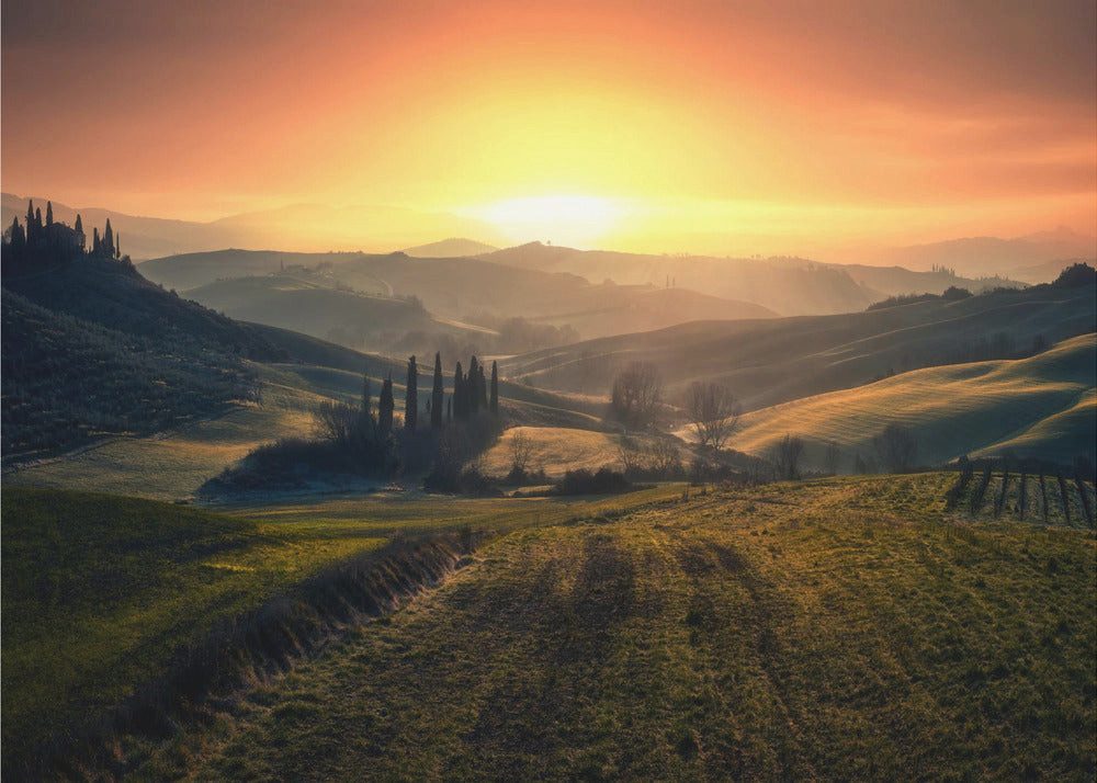 Papermoon Leinwandbild "Val d'Orcia in the morning" von Fabrizio Massetti, 250 g/m² Galeriedruck, Auf Holzkeilrahmen, brillante UV-beständige Farben, Made in Germany