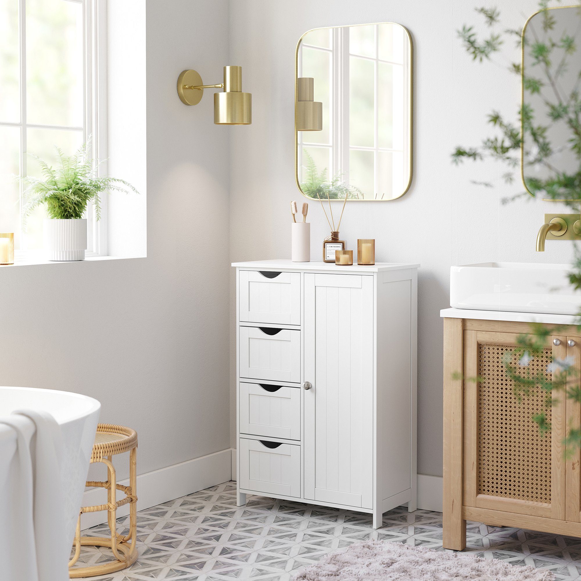 VASAGLE Badmöbel-Set Badezimmerschrank, 4 Schubladen, verstellbare günstig online kaufen