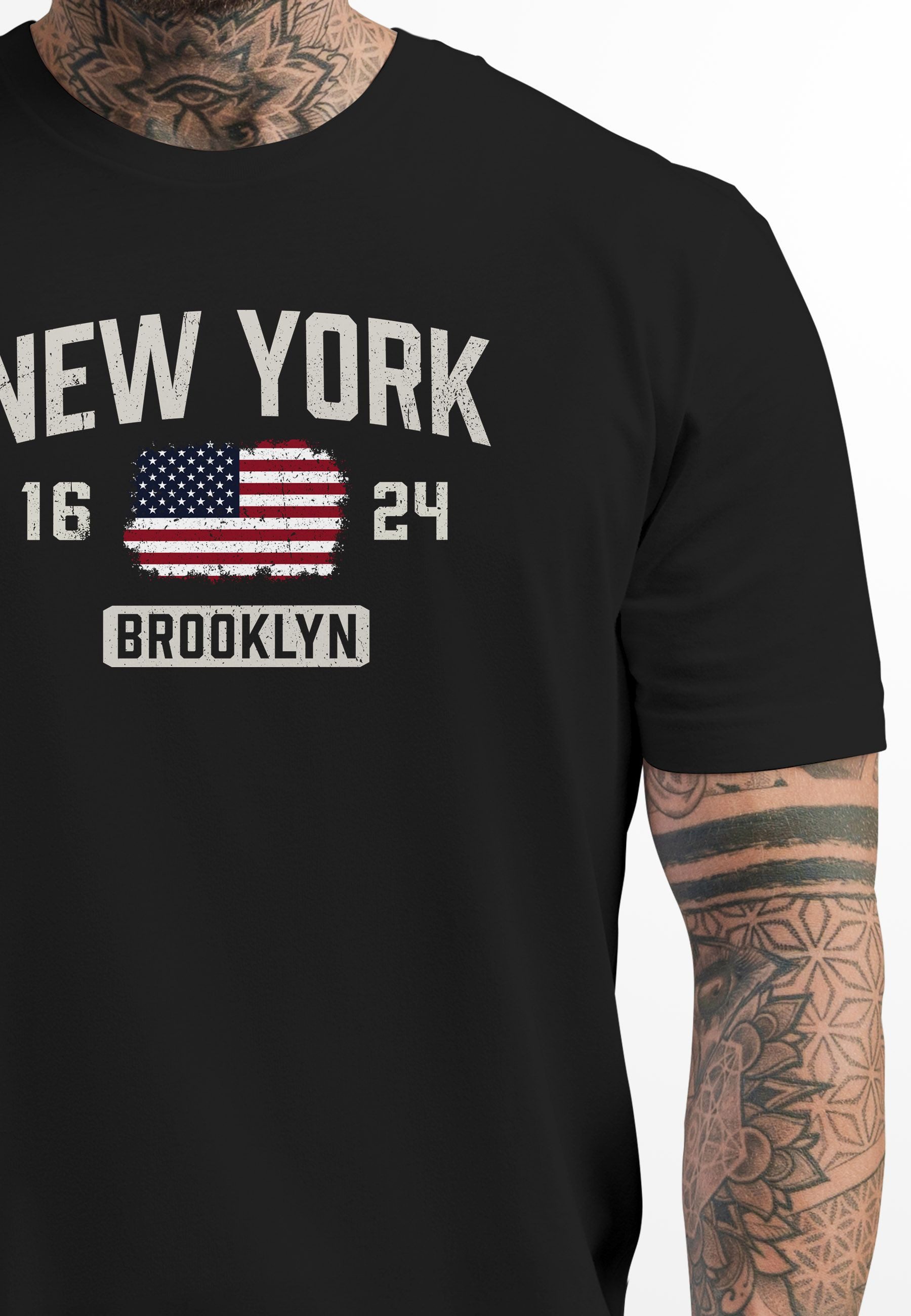 Neverless Print-Shirt Herren T-Shirt New York Brooklyn Print USA Flagge Fashion Streetstyle mit Print