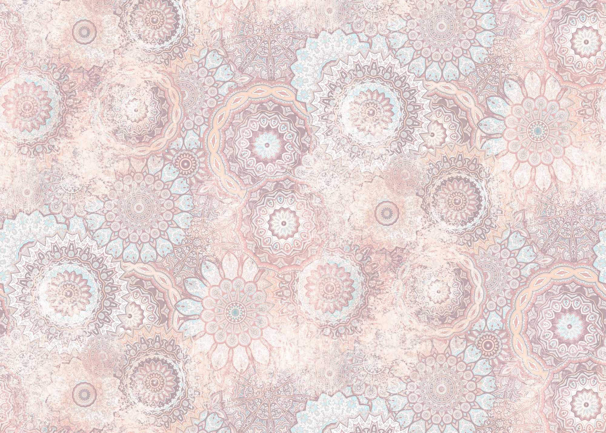 Rasch Fototapete Boho Ethno Hippie Vintage Kreise - Vliestapete Beige, bedruckt, Vintage-Optik, (1 Rolle, 1 St., Kollektion 'Magicwalls' - 2,65 m x 3,71 m), Lichtbeständige Farben - Feucht abwischbar - Restlost abziehbar