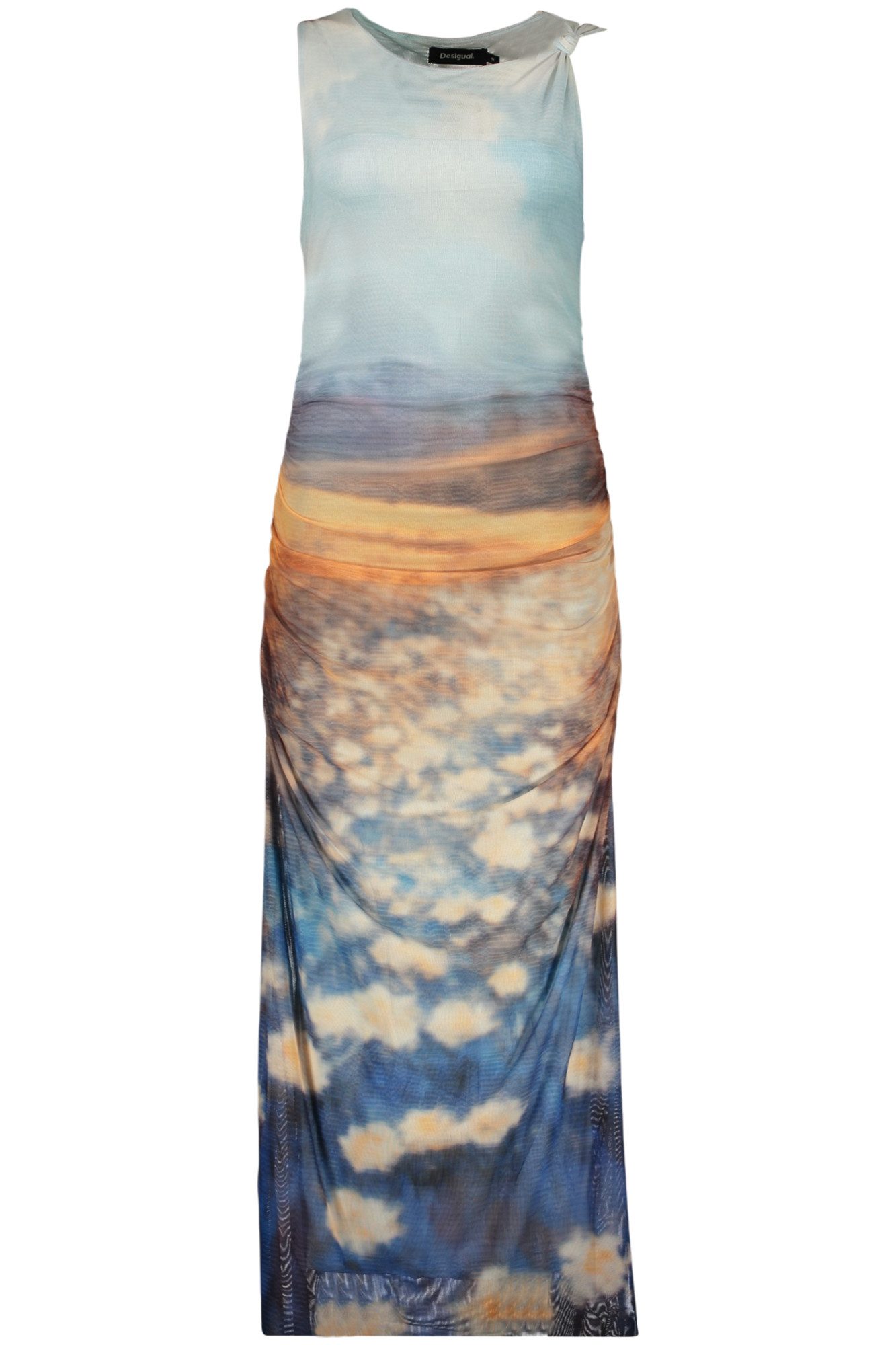 Desigual Partykleid Ärmelloses Damenkleid Blau mit Muster & Kontrastdetails