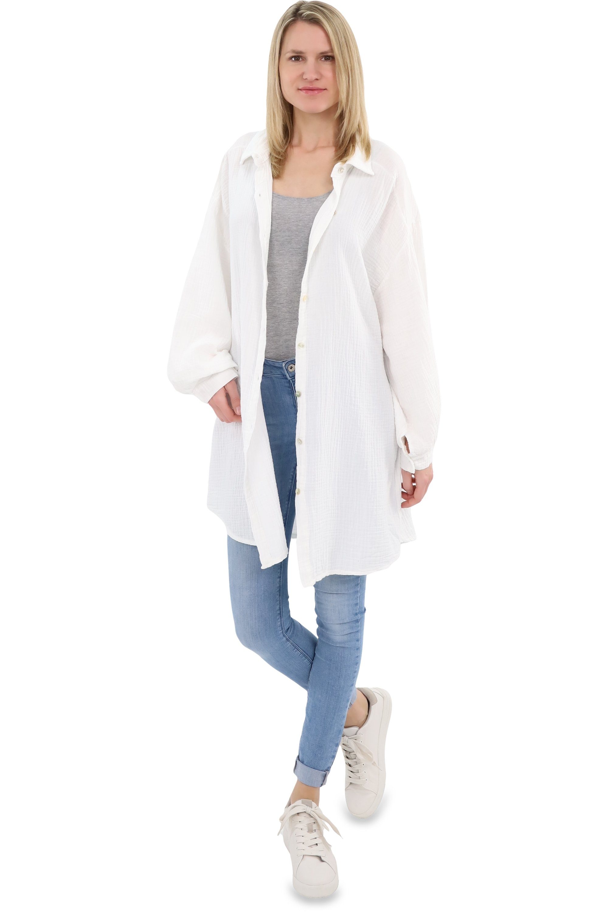 Hemdbluse malito Damen Musselin Bluse, Oversize Blusenhemd im lässigem Look