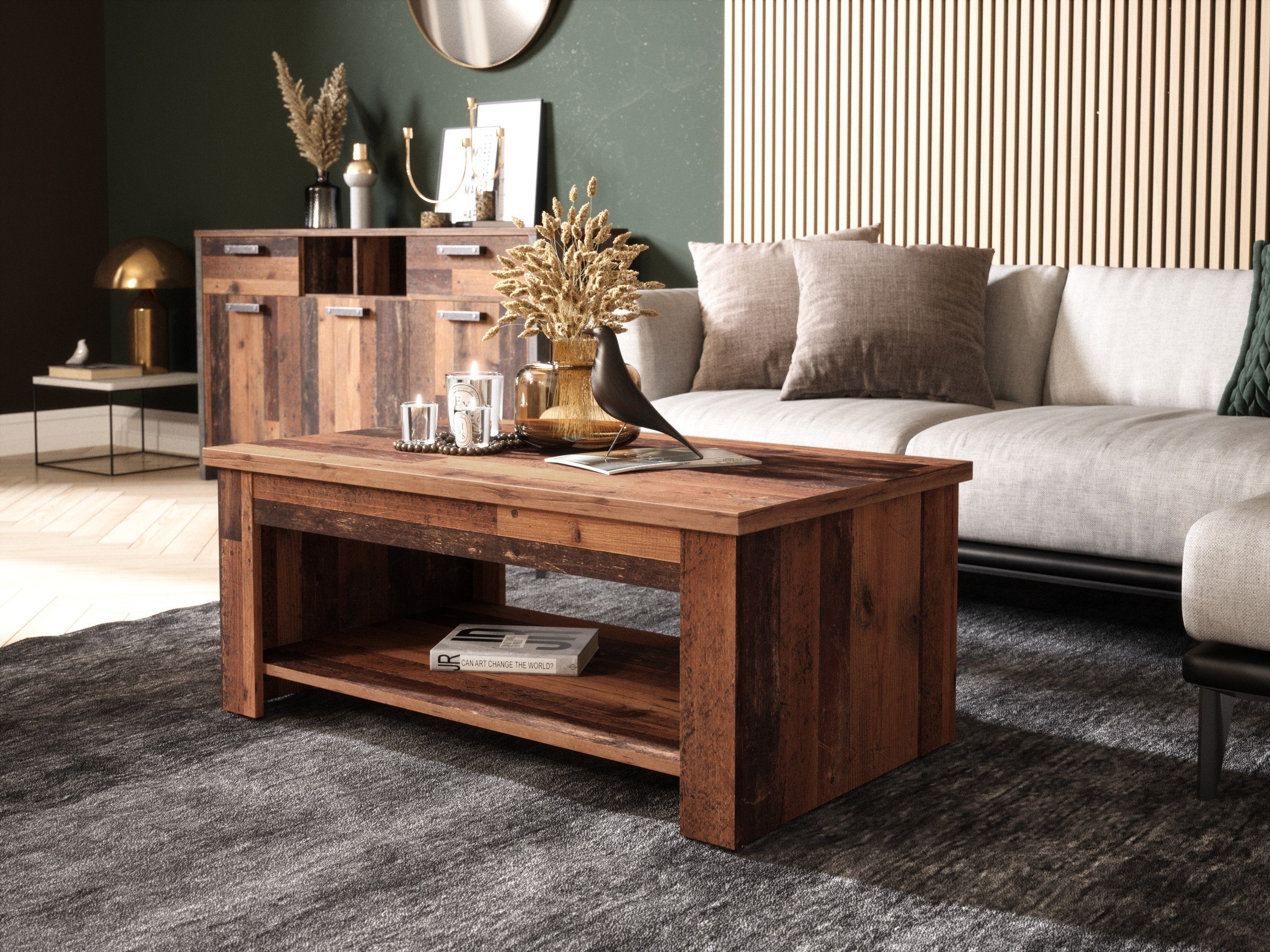 Newroom Couchtisch Kane, Old Wood Wohnzimmertisch Vintage Indurstrial Landhausstil Sofatisch