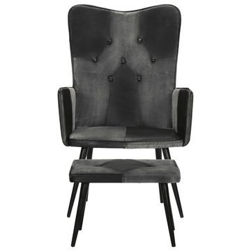 vidaXL Sessel Sessel mit Hocker Schwarz Echtleder und Canvas (1-St)