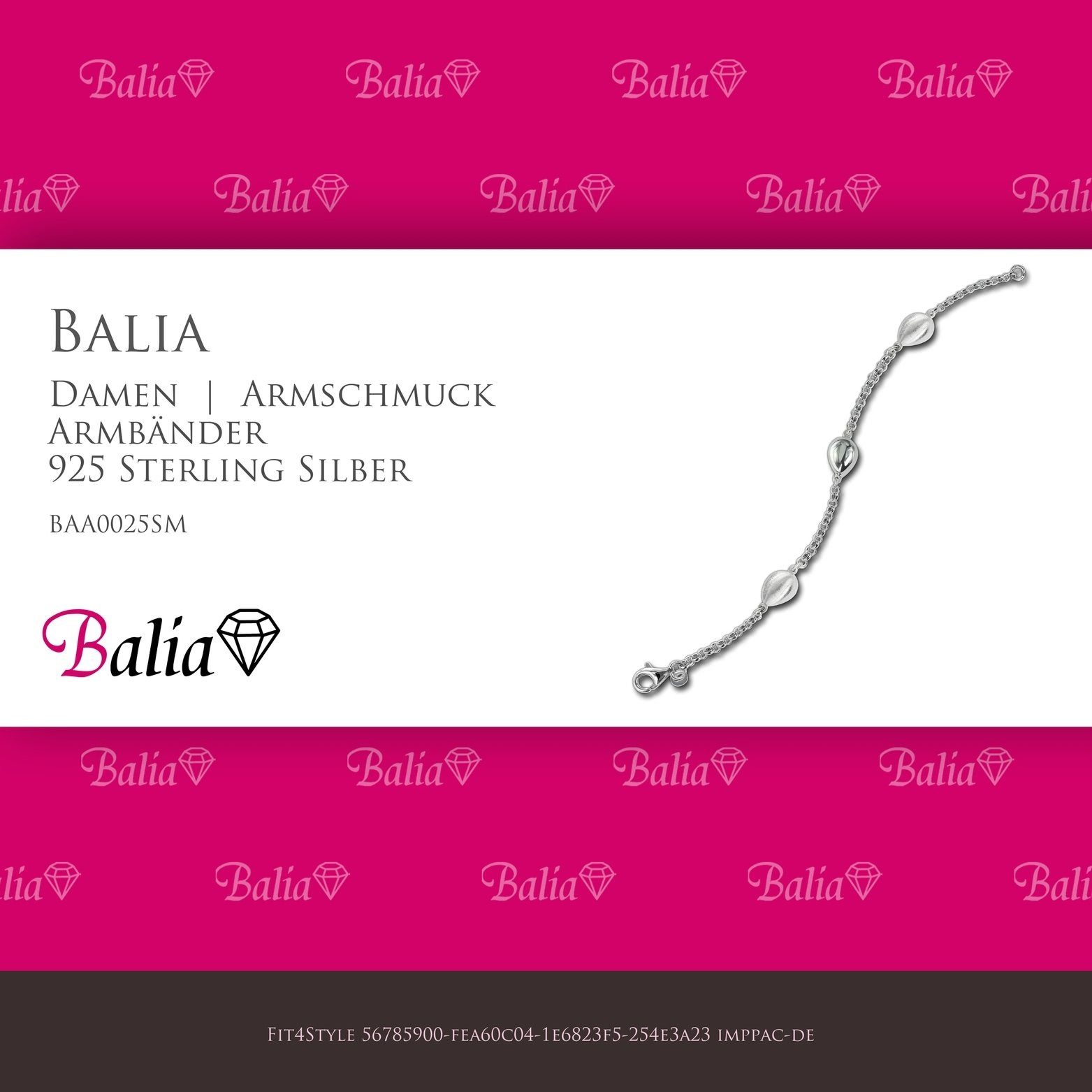 Balia Silberarmband (Armband), Silber ca. Damen 925 Armband Armband (Tropfen) matt 19,1cm, Balia Silber Silber 925