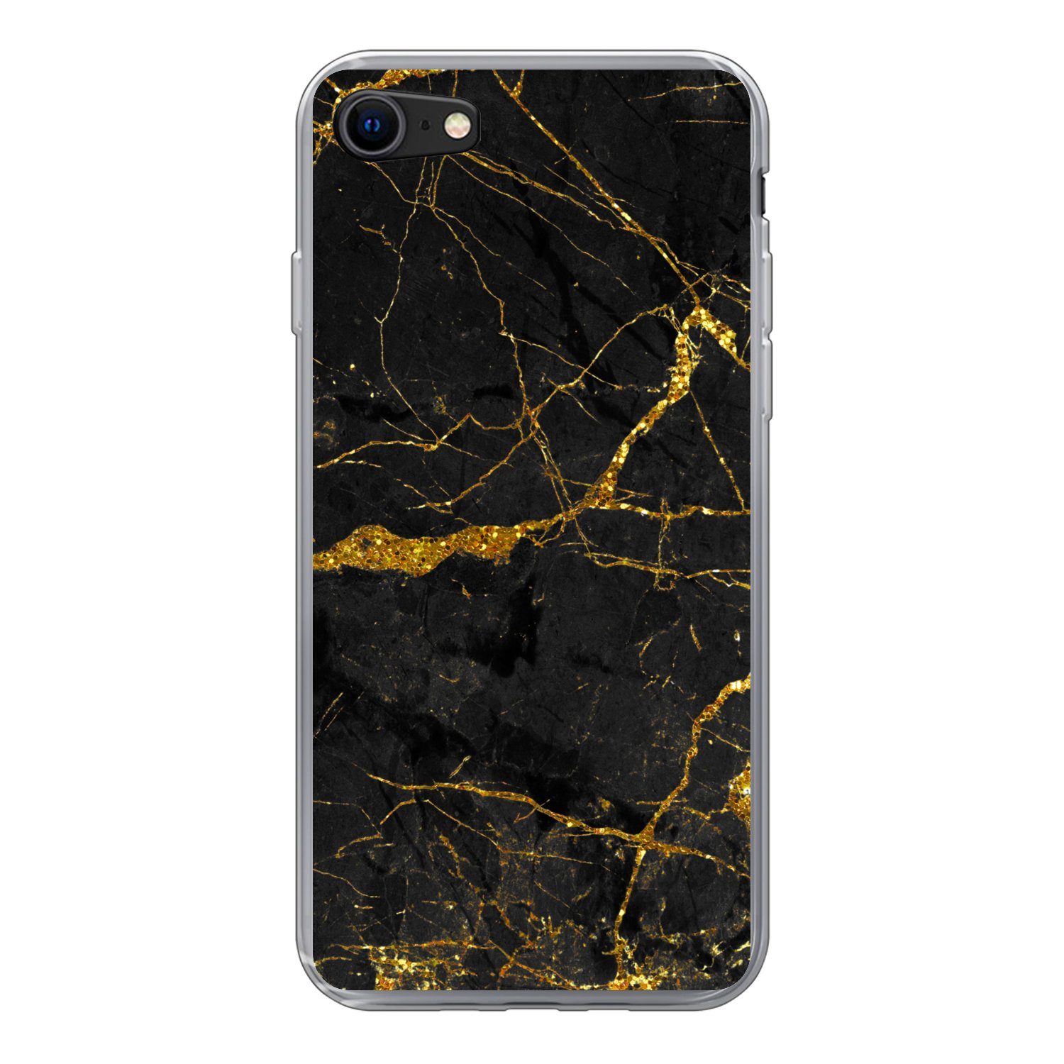 MuchoWow Handyhülle für Apple iPhone 8 Marmor - Gold - Schwarz - Marmoroptik - Luxus - Gli, Smartphone-Bumper, Print, Handy Schutzhülle Dünn