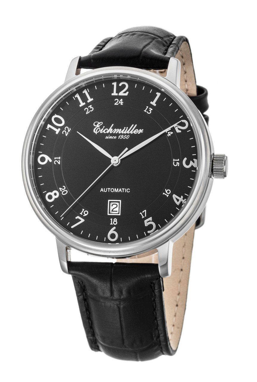 Eichmüller Quarzuhr RE7012 Automatikuhr Schwarz Lederband 42 mm