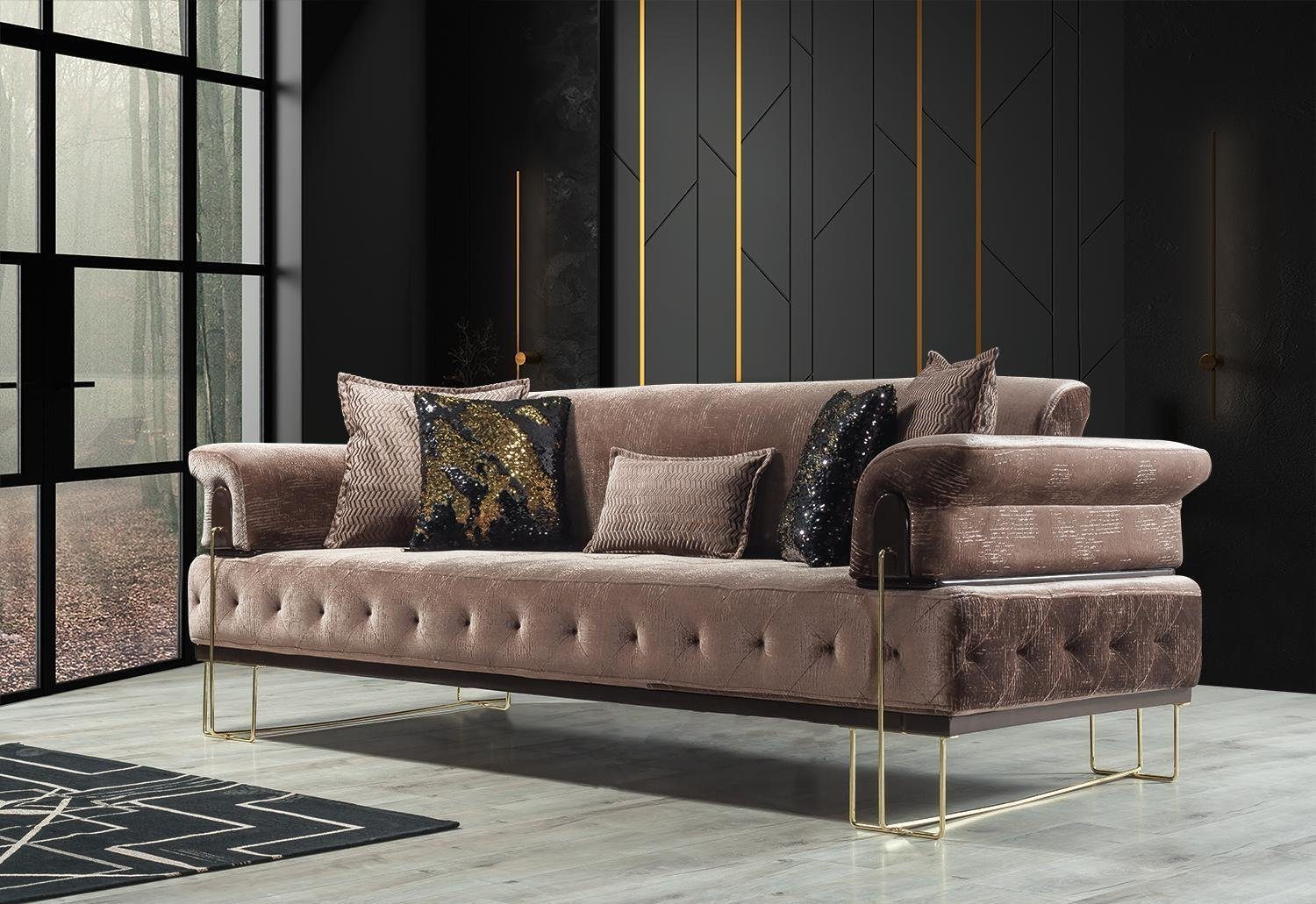 Braun 2 Teile Chesterfield Sofa Polster, Garnitur Wohnzimmer Sitz Couch JVmoebel 3+1 Sofa