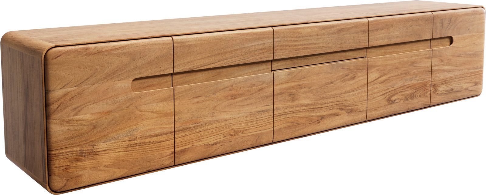 DELIFE Lowboard Anaya, Akazie Natur 220 cm 4 Türen 2 Schubladen Schwebend Lowboard