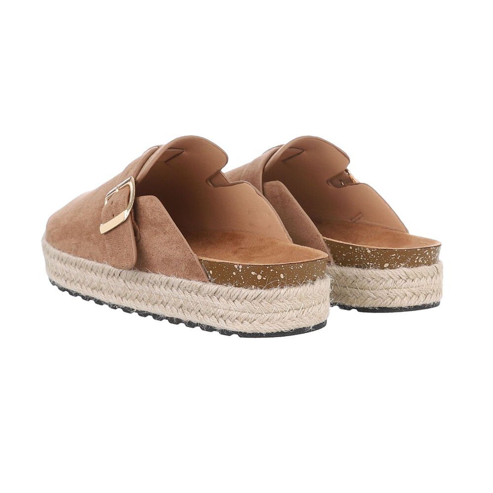 Ital-Design Damen Mules Freizeit Pantolette Flach Pantoletten in Hellbraun