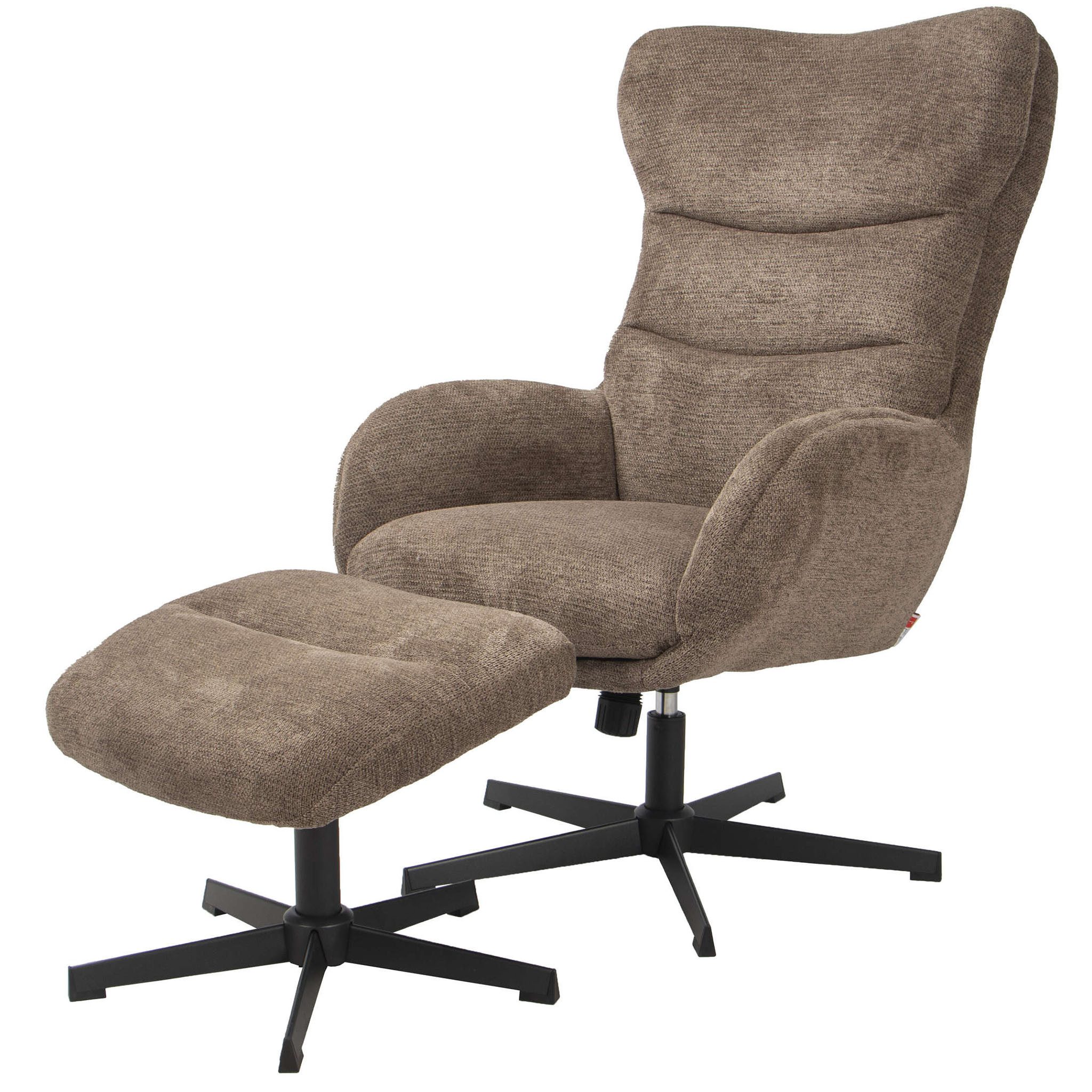 bene living Relaxsessel Lucito inkl. Fußhocker - drehbar - braun (Indoor-Möbelset, 2-St., Relaxsessel inkl. Fußhocker), durchgehende Arm- und Rückenlehne - stabiles Metall-Gestell
