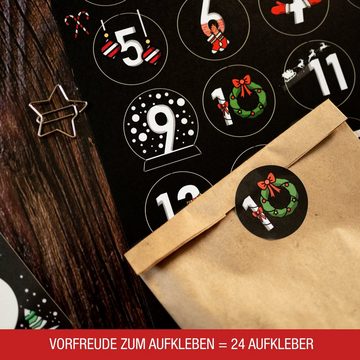 TOBJA Adventskalender Adventskalender Zahlen 1-24, schwarze Adventsaufkleber, Aufkleber Advent Weihnachten. Sticker Nummern Zahlenaufkleber