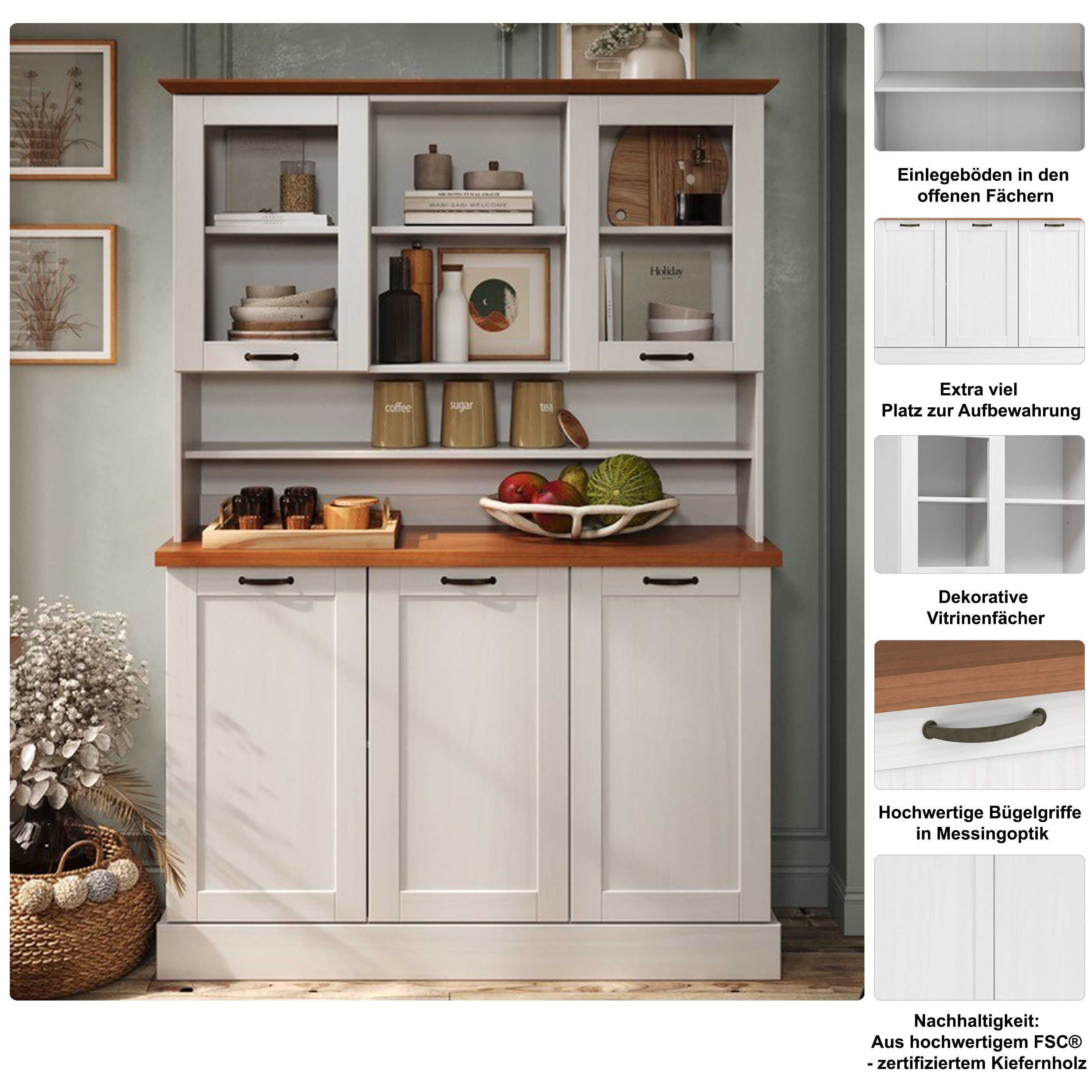 Home affaire Küchenbuffet Teramo Breite/Höhe 126/181 cm, mit Metallgriffen