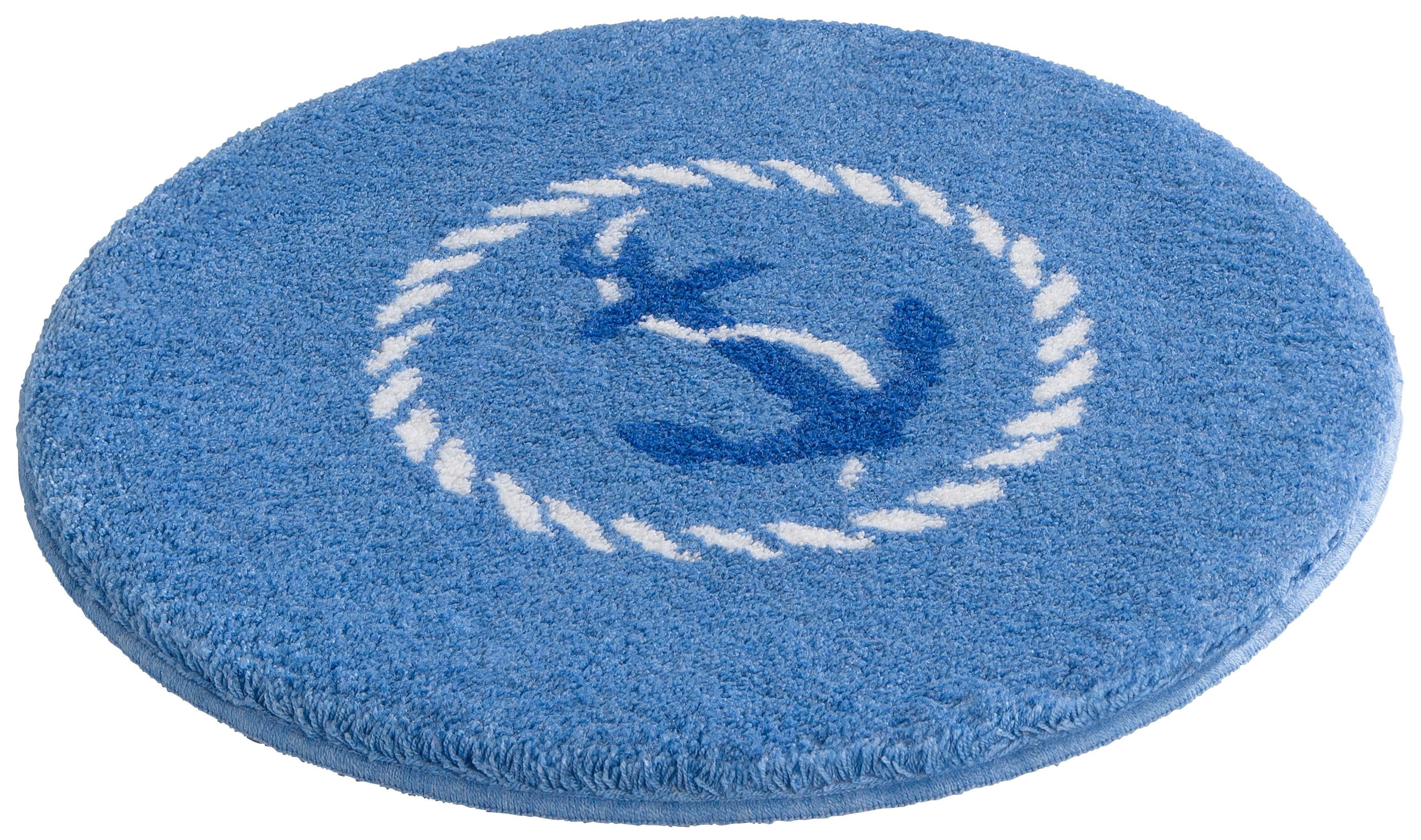 Grund Badematte Port Louis, Höhe 20 mm, rutschhemmend beschichtet, fußbodenheizungsgeeignet, Kunstfaser, rund, Design mit Anker, maritim, Made in Europe – Bild 2 von 5