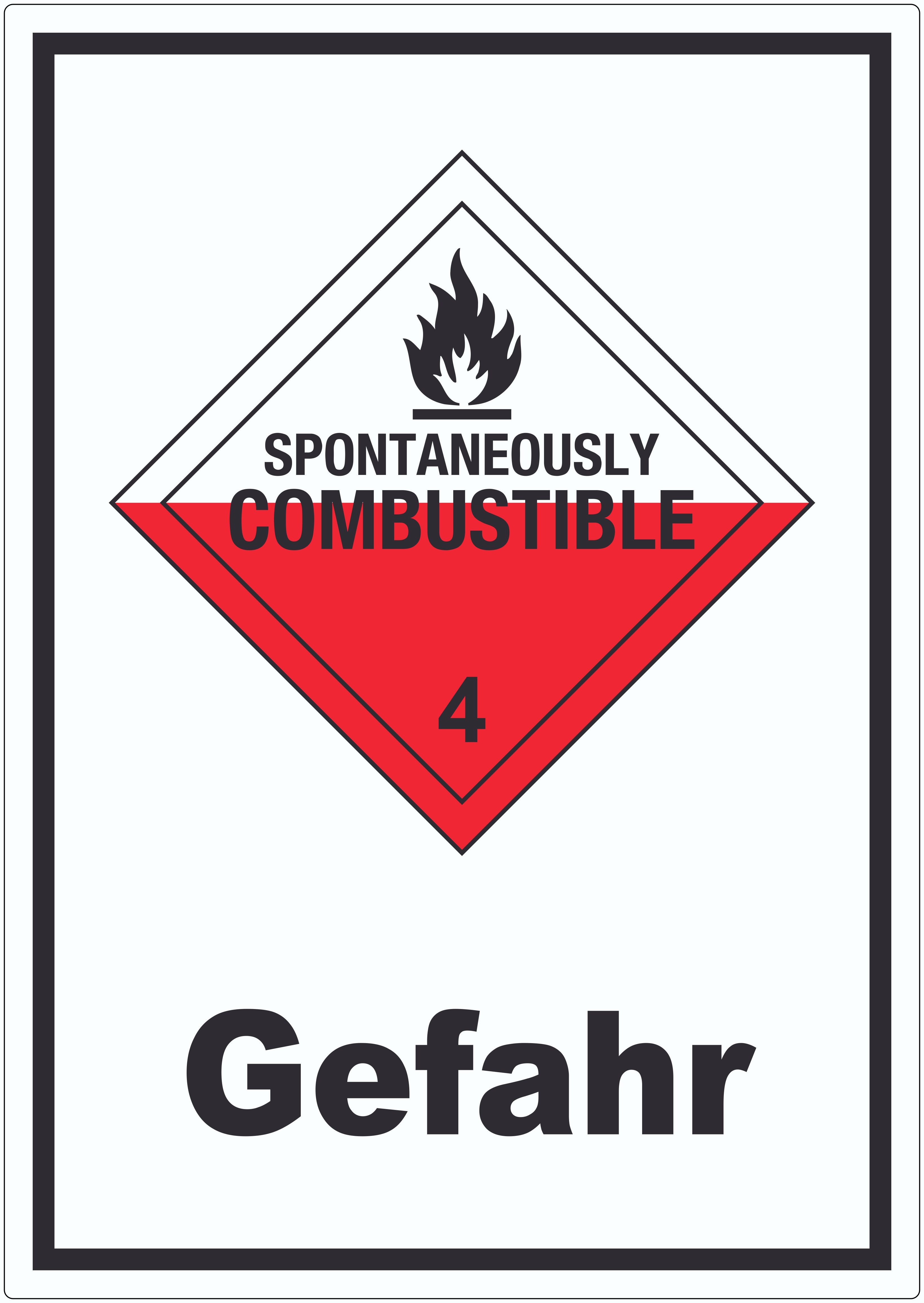 HB-Druck Aufkleber Aufkleber Selbstentzündliche Stoffe Gefahr Spotaneously Combustible, wetterfest, UV-beständig, kratzfest