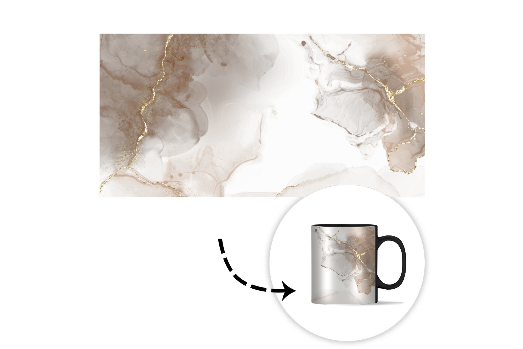 Kaffeetassen, MuchoWow Tasse Marmor Keramik, Sepia, Teetasse, - Zaubertasse, - Geschenk Farbwechsel, Gold
