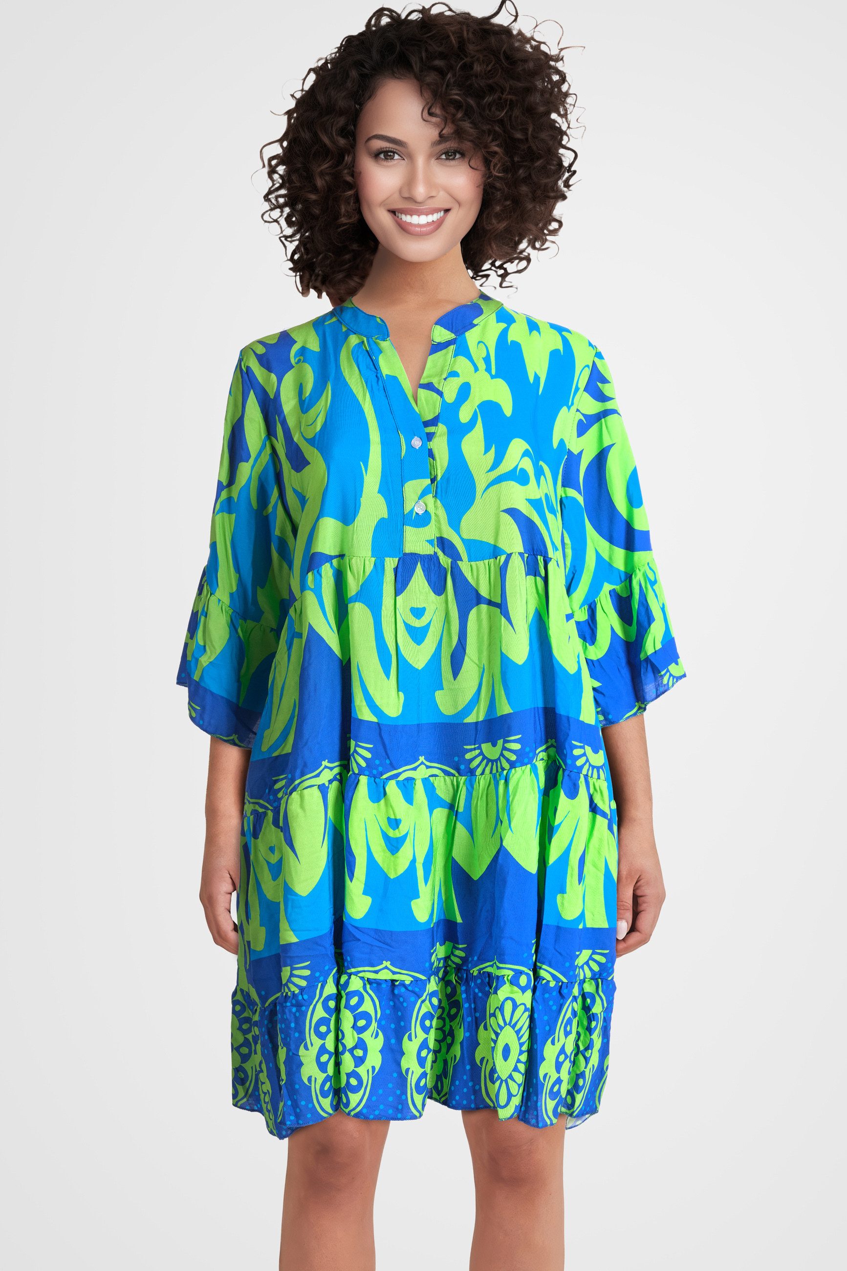 PEKIVESSA Tunikakleid Boho-Kleid mit V-Ausschnitt Farbenfroher günstig online kaufen