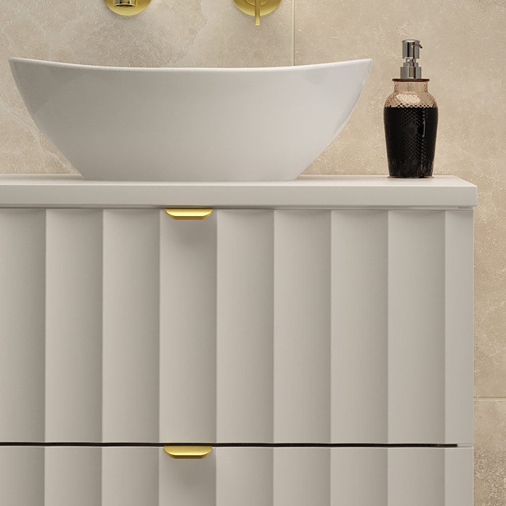 Lomadox Waschtisch AVOLA-140, Waschtischunterschrank 60 cm breit inkl. Waschbecken Gäste WC in weiß