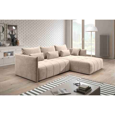 Furnix Ecksofa YALTA Schlafsofa Couch ausziehbar mit Bettkasten und Kissen, Made in Europe
