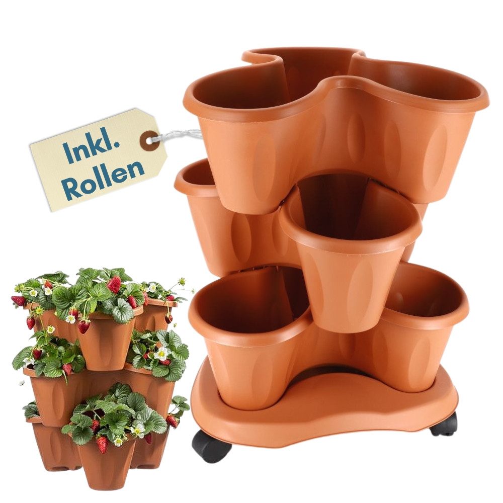 GarPet Blumentopf Pflanzturm Erdbeerturm 3er Set Säulentopf Stapelbar Vertikaler Garten