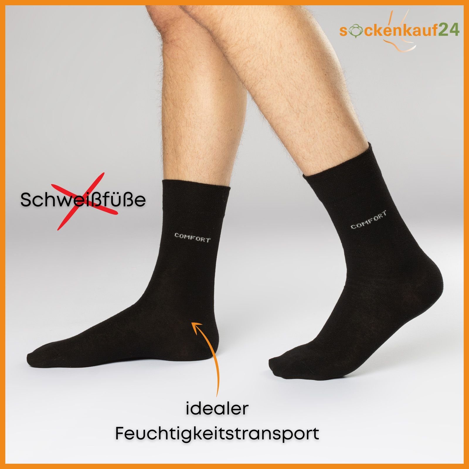 sockenkauf24 Komfortsocken 10 Paar Damen & Herren Comfort Socken (10xSchwarz, 47-50) ohne Gummibund & ohne Naht Baumwolle Komfortbund - 13100