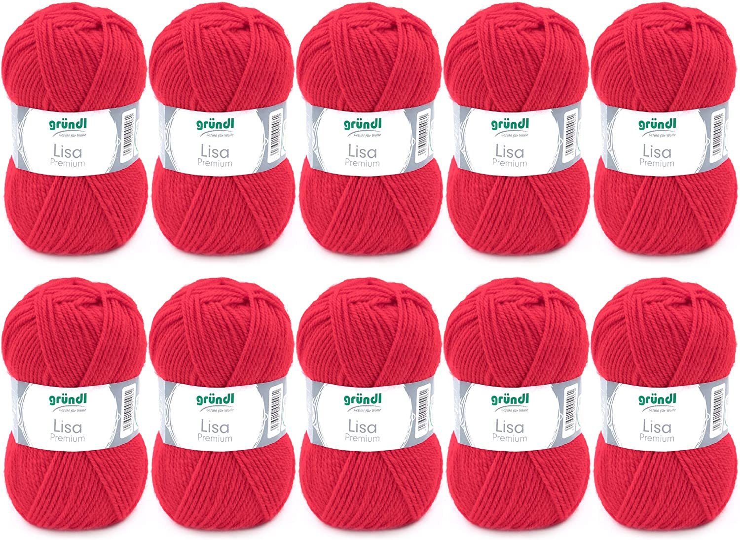 Gründl Wolle Lisa Premium Uni im 10x50g Wollpaket zum Handarbeiten Häkelwolle, (Wolle zum Stricken, Häkeln, Handarbeiten, Handstrickgarn), weich und pflegeleicht, ohne Schurwolle