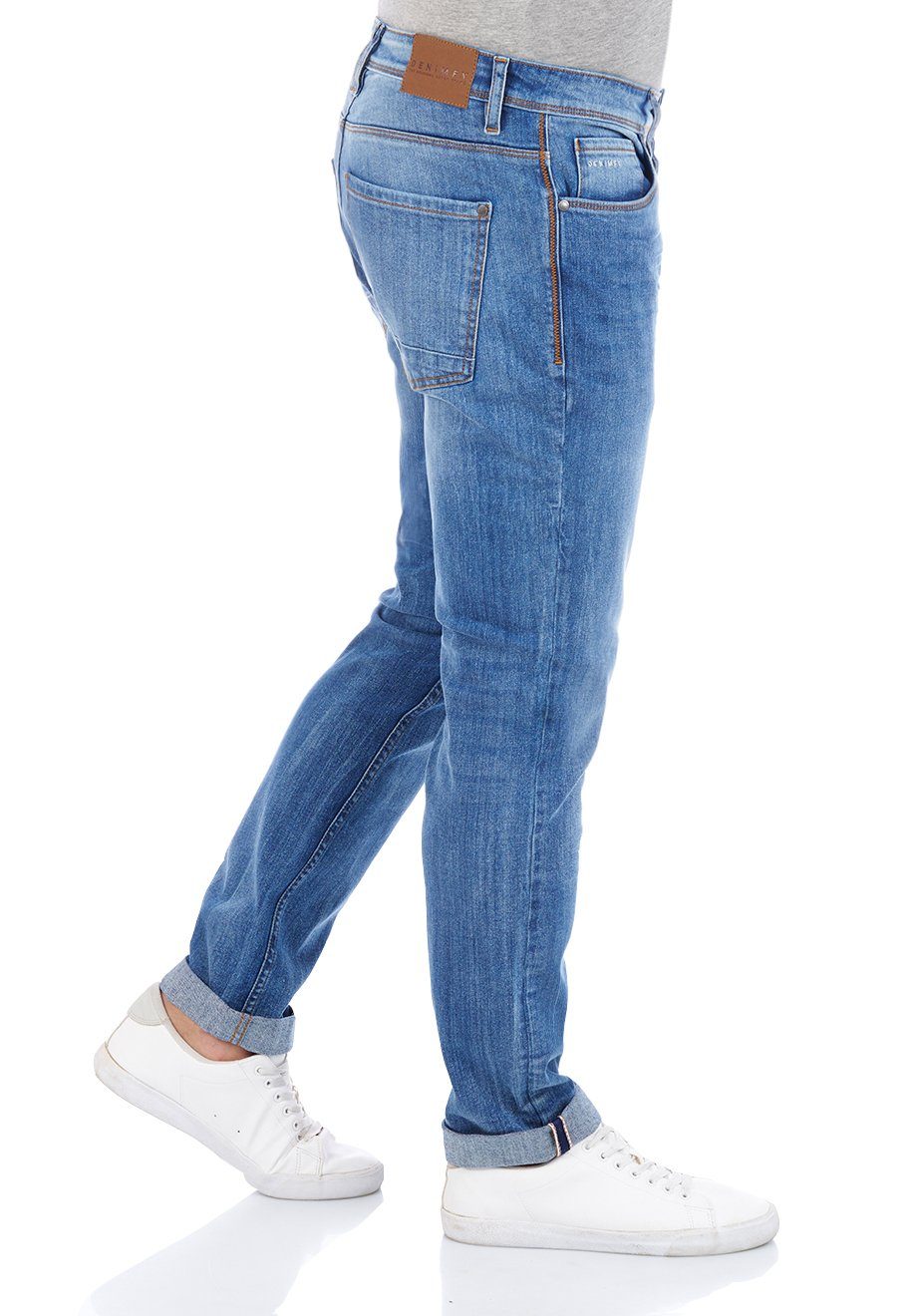 DENIMFY Straight-Jeans Jeanshose DFMiro Straight Stretch (M236) Herren Middle Jeanshose Denim Blue mit Fit