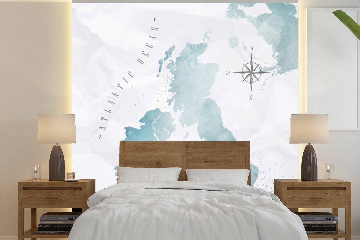 MuchoWow Fototapete Aquarell - Weltkarte - England, Matt, bedruckt, (4 St), Vliestapete für Wohnzimmer Schlafzimmer Küche, Fototapete | Fototapeten
