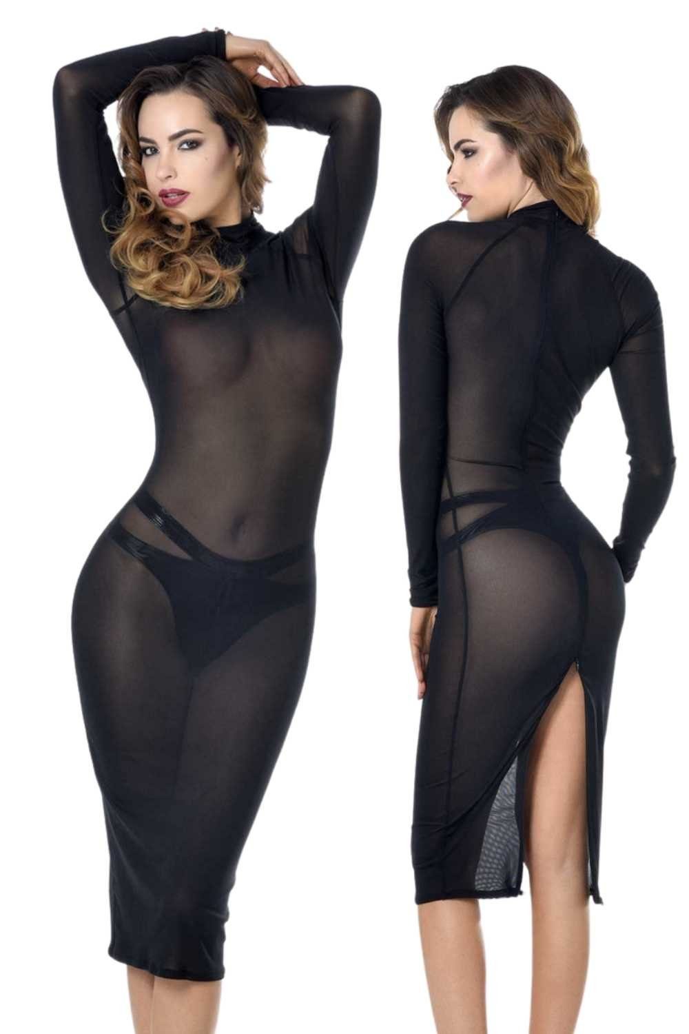 Patrice Catanzaro Netzkleid AZIA transparentes Kleid mit 2Wege RV im Rücken, schwarz 3XL