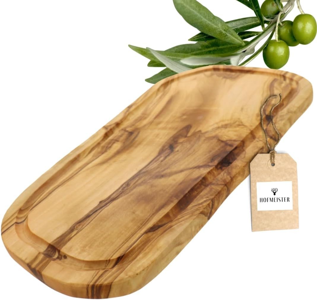 Hofmeister Schneidebrett Olivenholz 40 x 20 cm mit Saftrille, Olivenholz