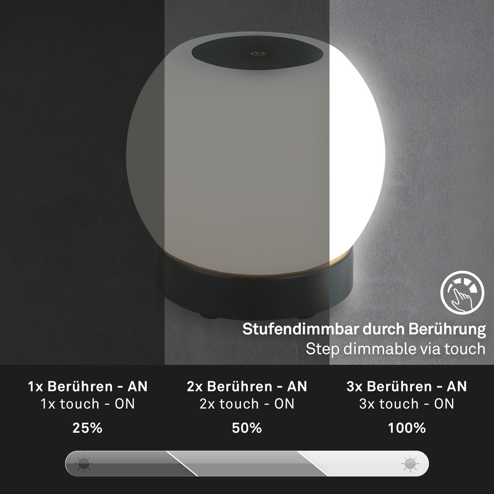 Briloner Leuchten LED Dekolicht POKA, Dimmfunktion, LED fest integriert, Warmweiß, 16 x 15 cm, Indoor/Outdoor, Balkon, Wohnzimmer – Bild 3 von 5