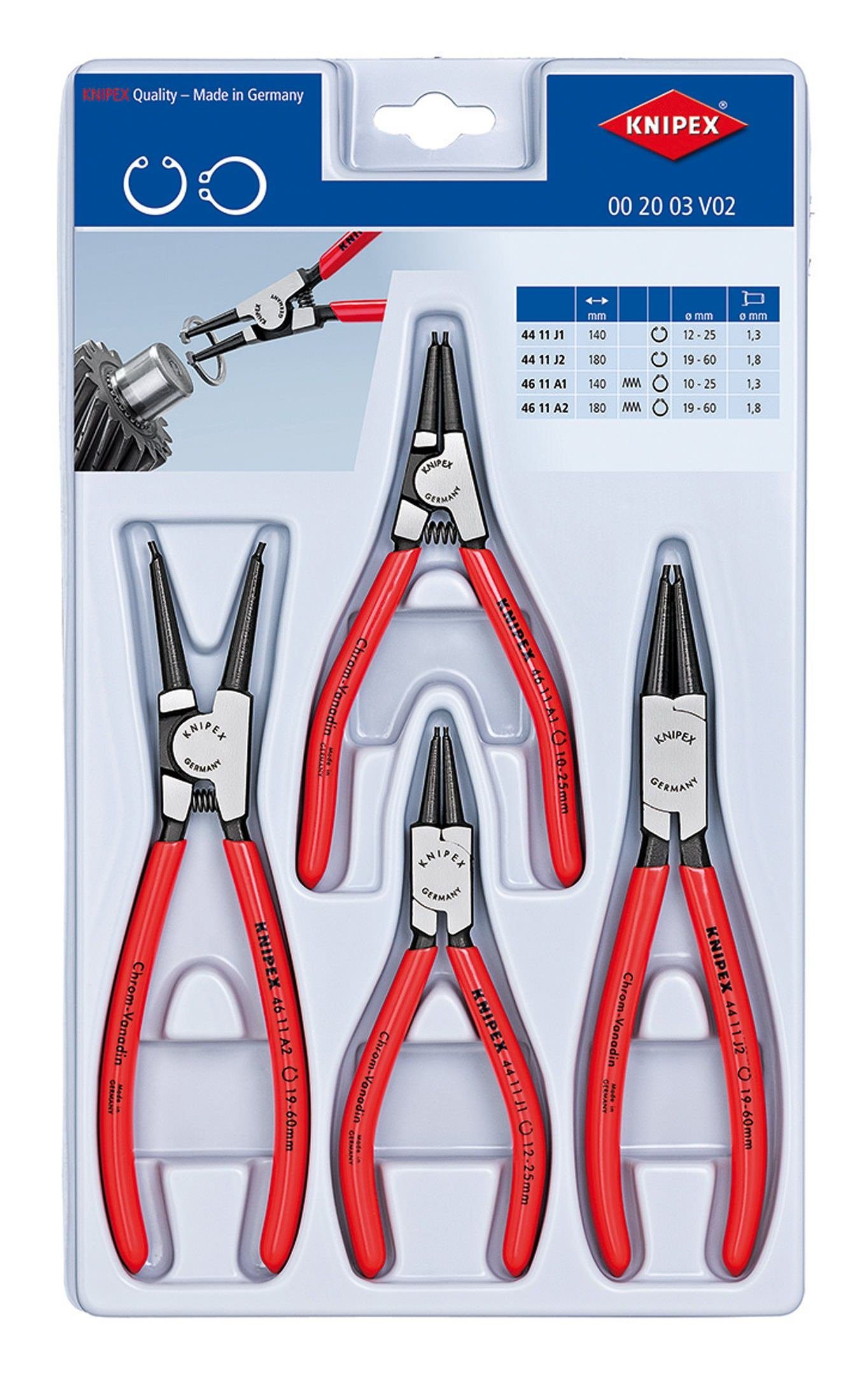 4-tlg., Sicherungsringzange, 4tlg. Sicherungsringzangen-Set mit Schaummodul Knipex