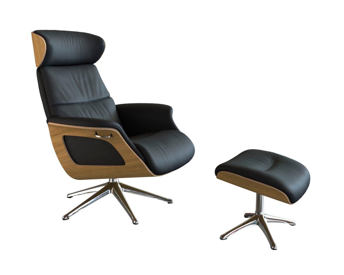 FLEXLUX Relaxsessel Clement Rücken u. Kopfverstellung, ergonomisch, Airchannels, Rücken- & Kopfteilverstellung, Drehbar, Armlehne Eiche, Fuß Alu