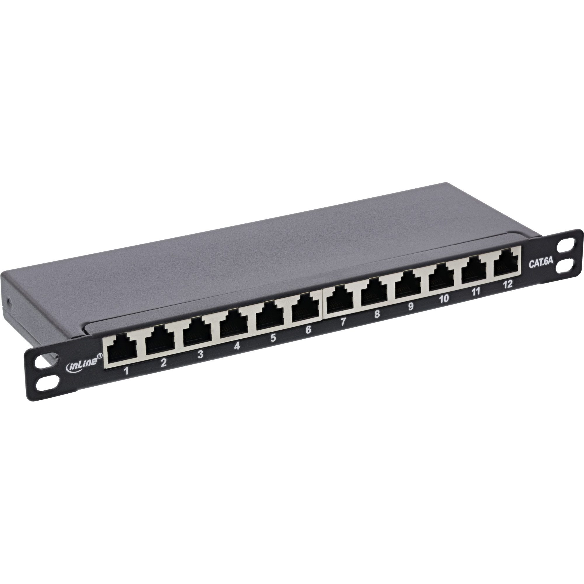 Cat.6A 12-fach 10" 0,5HE schwarz, RAL9005 Netzwerk-Patch-Panel