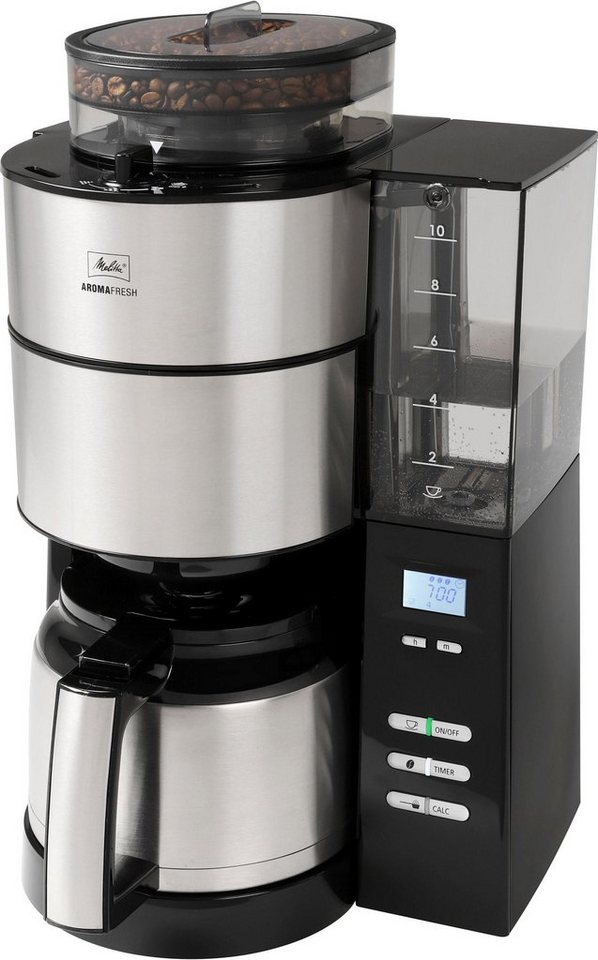 Melitta Kaffeemaschine mit Mahlwerk AromaFresh Therm 1021-12, 1,2l  Kaffeekanne, Papierfilter 1x4