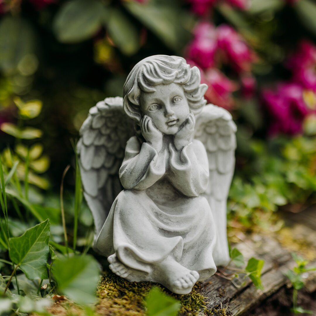 gartendekoparadies.de Gartenfigur Engel Grabengel, Steinfigur, H. 21 cm, 3 kg, Frostsicher