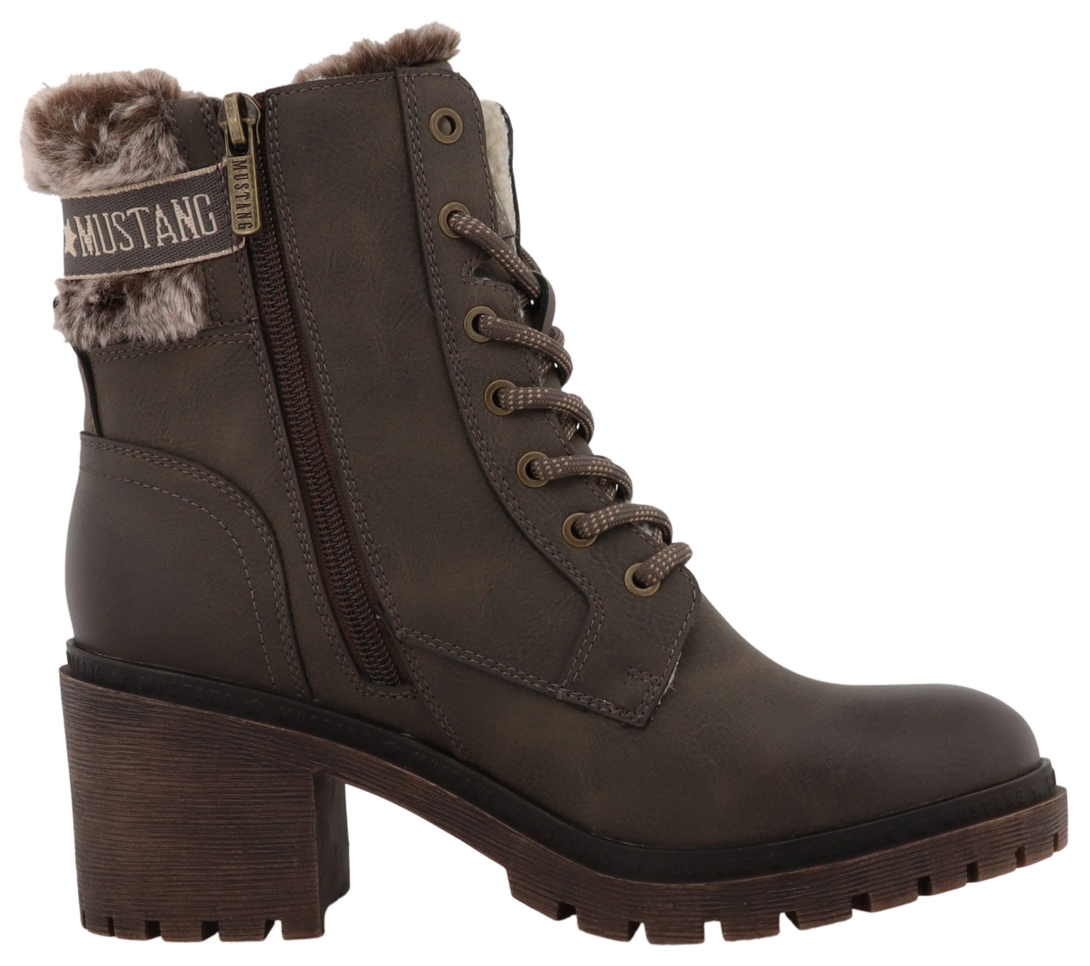 Mustang Shoes Leila Winterstiefelette Winterstiefel mit Kunstfellkragen und Blockabsatz – Bild 5 von 5