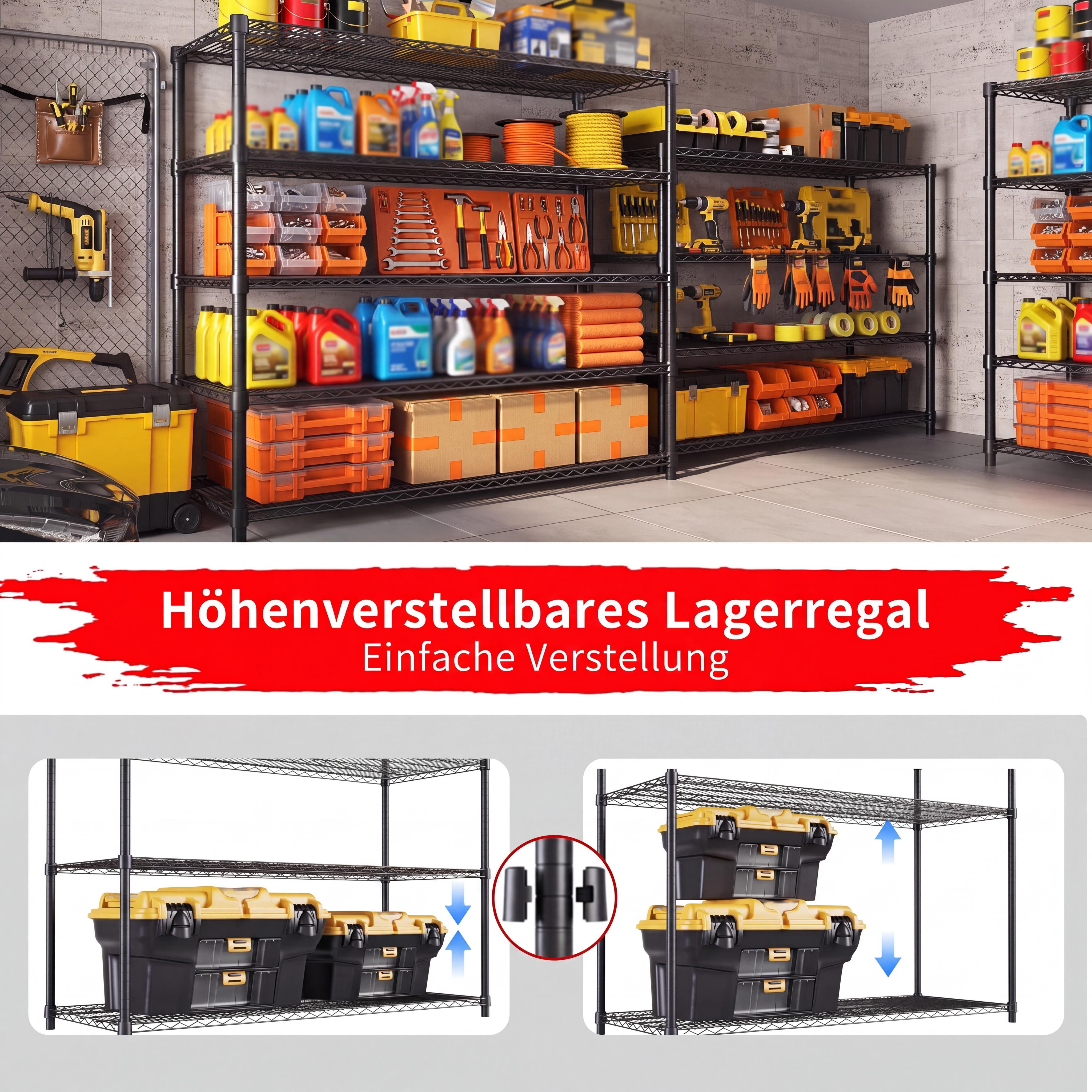 GarveeMore Standregal Garagenregal Metall, Lagerregal 4 / 5 Böden, Kohlenstoffstahl – Bild 3 von 5