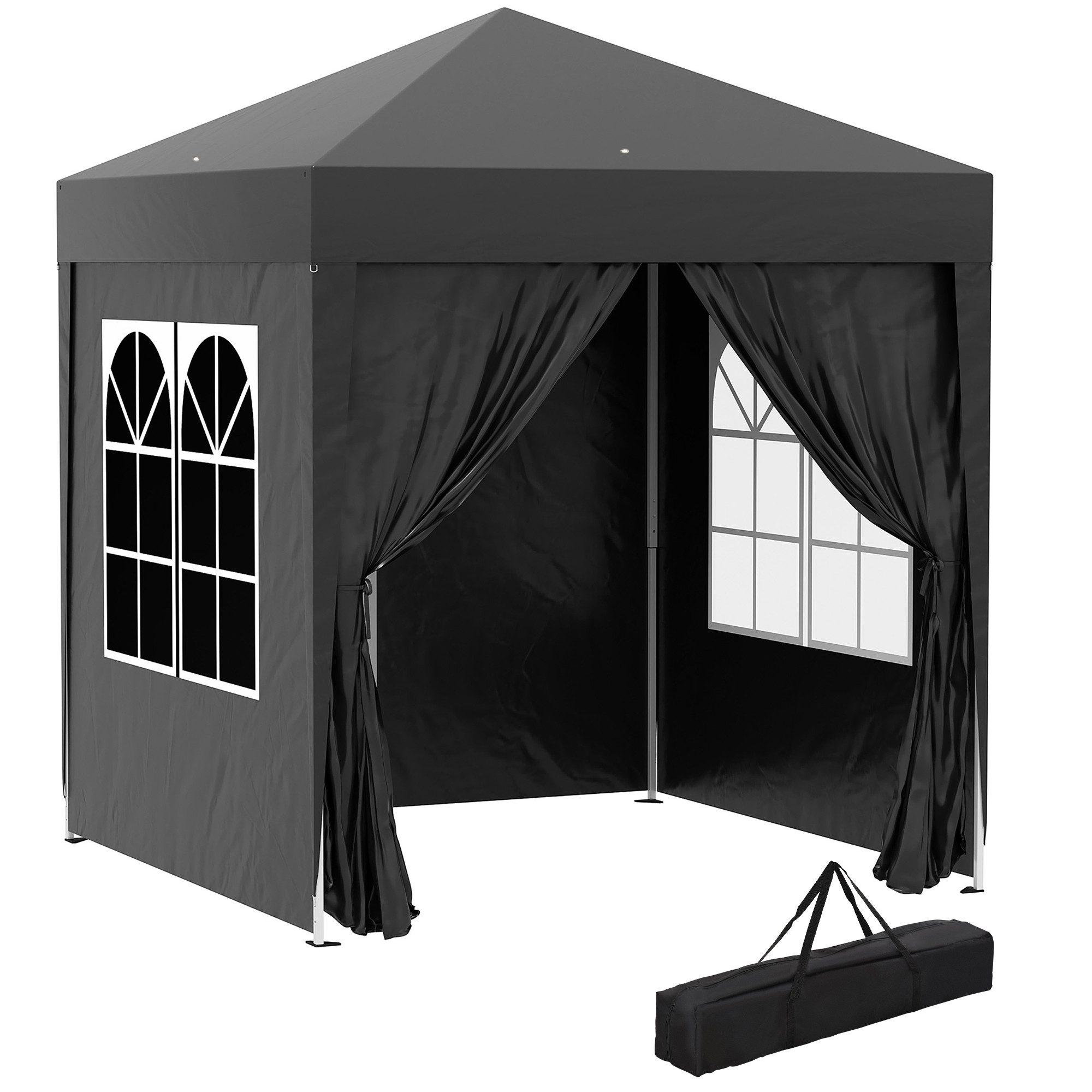 MC Star Pavillon Faltpavillon, Bierzelt, 4 abnehmbare Seitenwände, 2 Fenster, Metallrahmen, 2 x 2m, Schwarz
