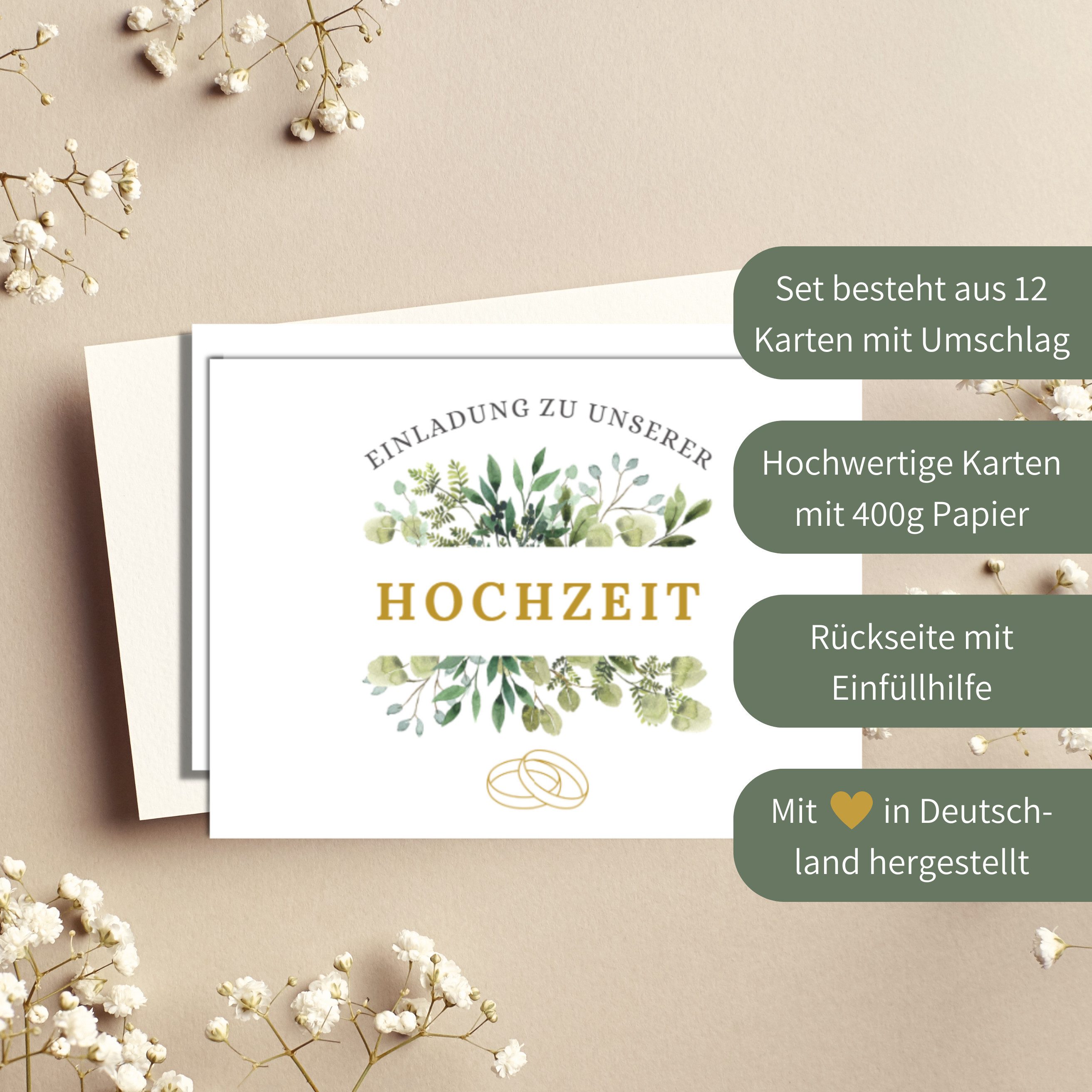 Briefzauber Einladungskarten 12x Hochzeit Einladungskarten mit 12x Umschlägen – Bild 3 von 5